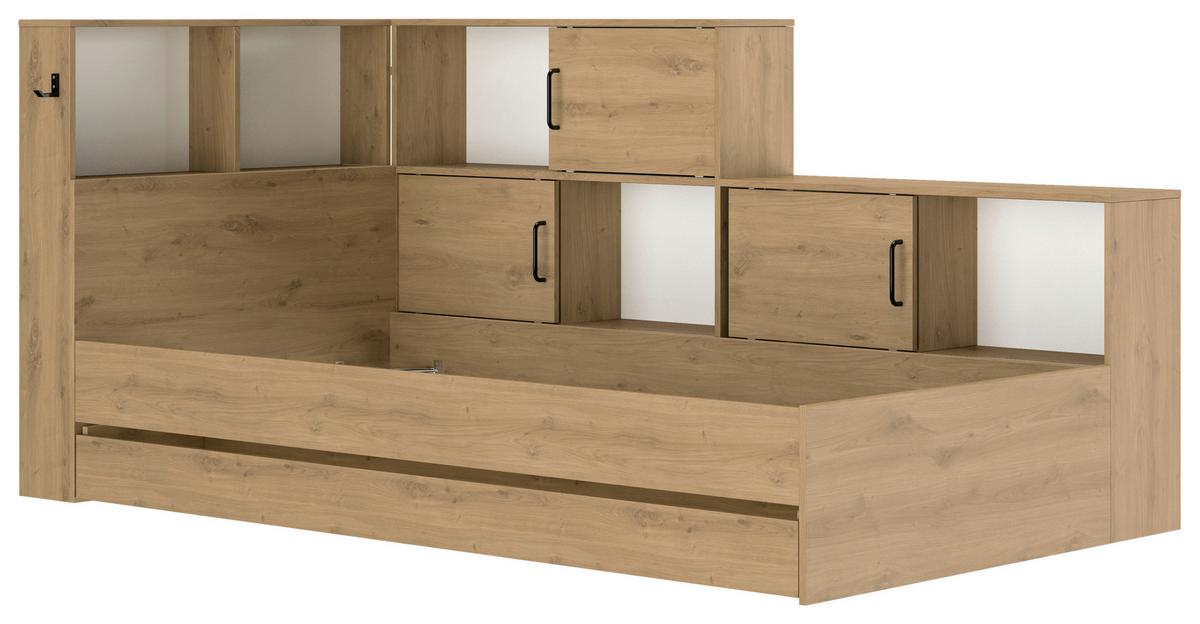 Stauraumbett Erwan - Eiche Artisan/Weiß, MODERN, Holzwerkstoff (90/200cm) - MID.YOU