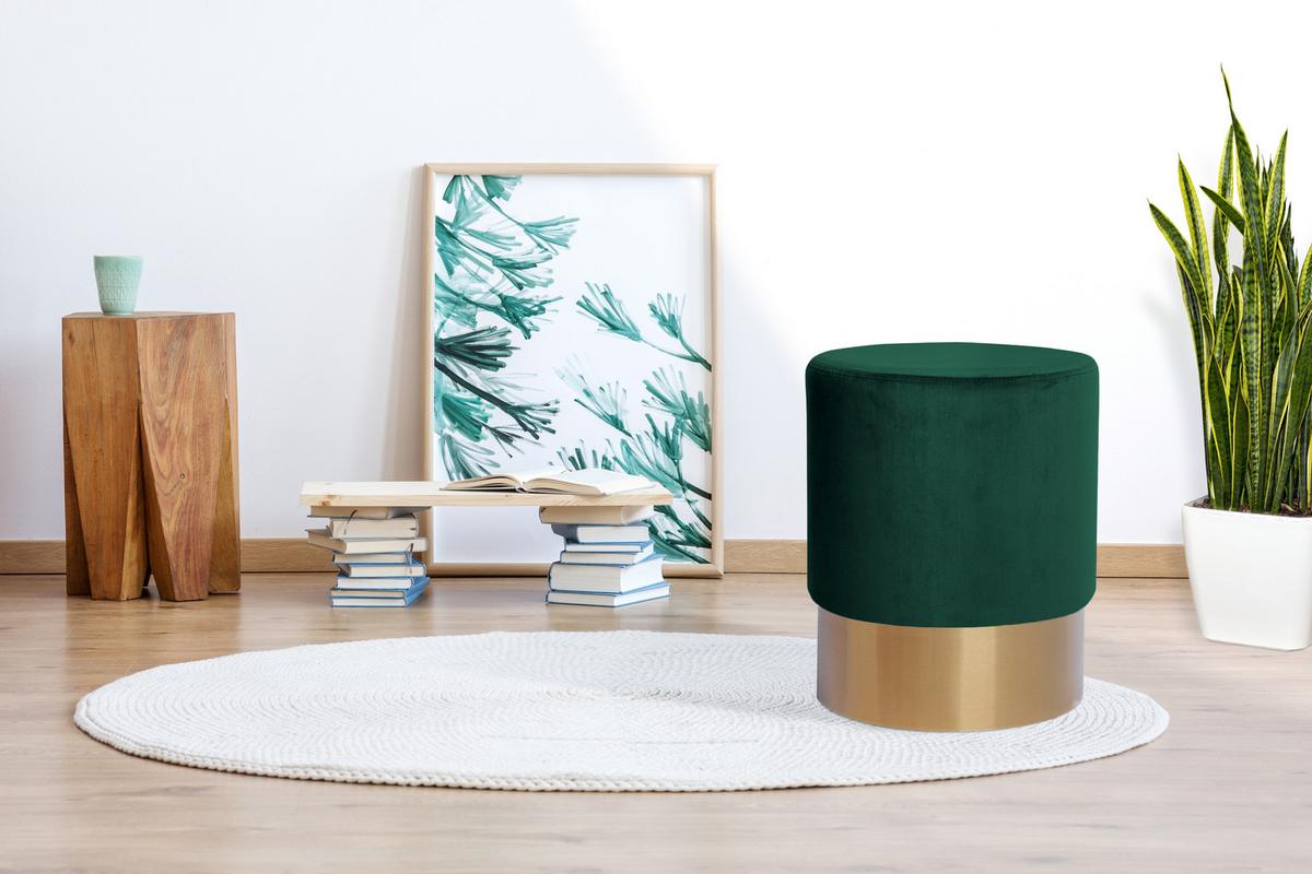 Hocker Nano Samt Dunkelgrün/ Goldfarben H: 42 cm - Dunkelgrün/Goldfarben, Basics, Holz/Holzwerkstoff (35/42cm) - Kayoom