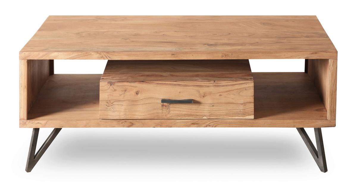 Couchtisch Indira Akazie Massiv, B: 118 Cm - Schwarz/Akaziefarben, ROMANTIK / LANDHAUS, Holz/Metall (118/45/60cm)