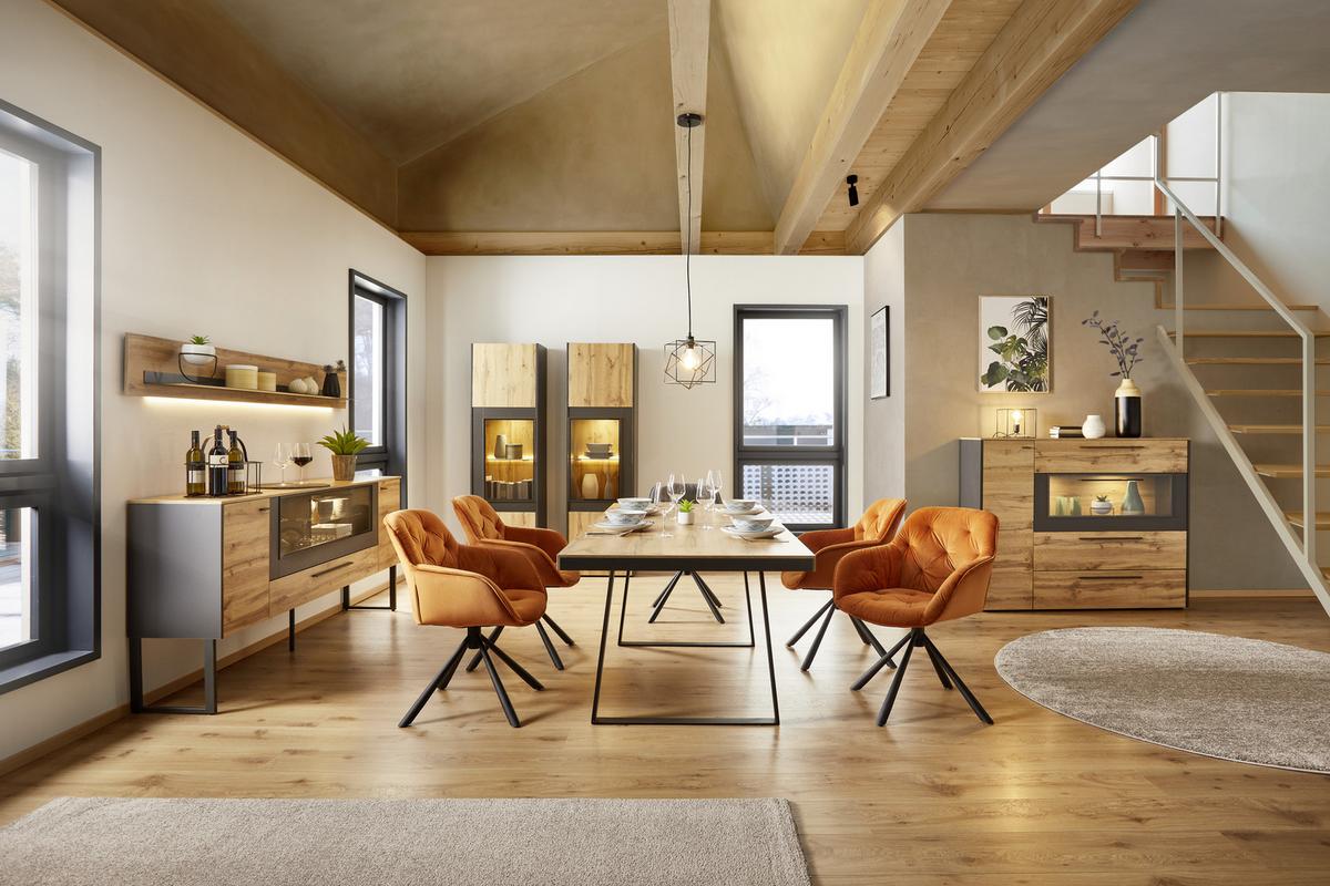 NÁSTĚNNÁ POLICE SKAGEN - černá/barvy dubu, Moderní, kov/kompozitní dřevo (197/27/22cm) - Premium Living