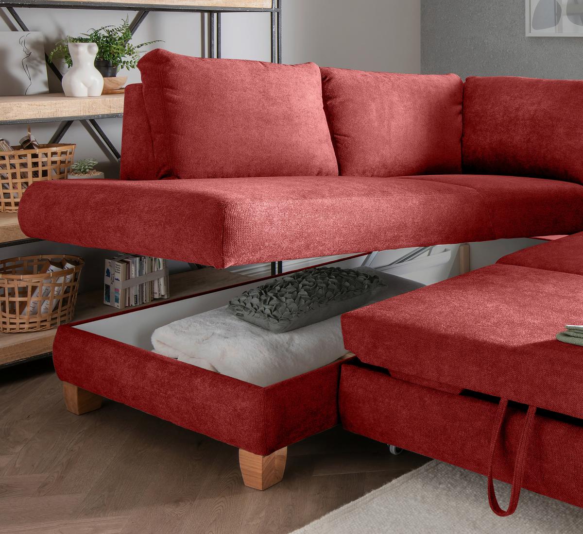 Eckschlafsofa Positano, Rot S: 206x261 Cm - Wildeiche/Rot, MODERN, Textil (206/261cm) - Livetastic