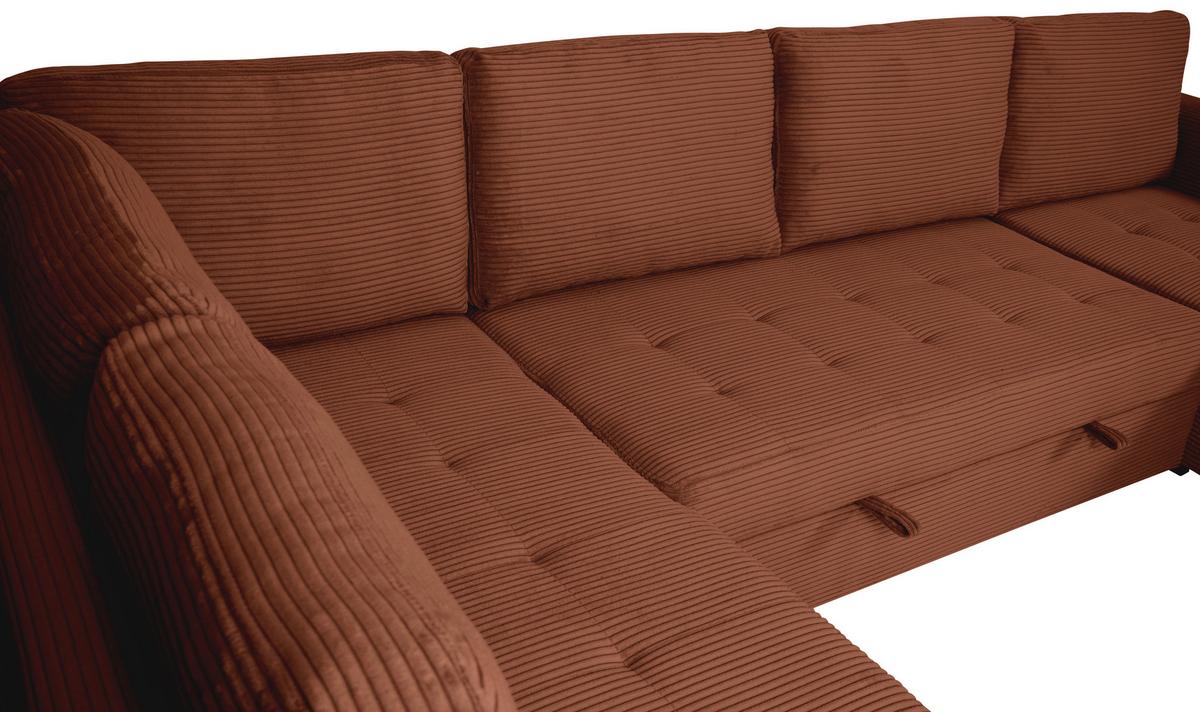Souprava U MALTE, levá, červenohnědý manšestr - černá/červenohnědá, Moderní, textil/plast (178/305/155cm) - Based