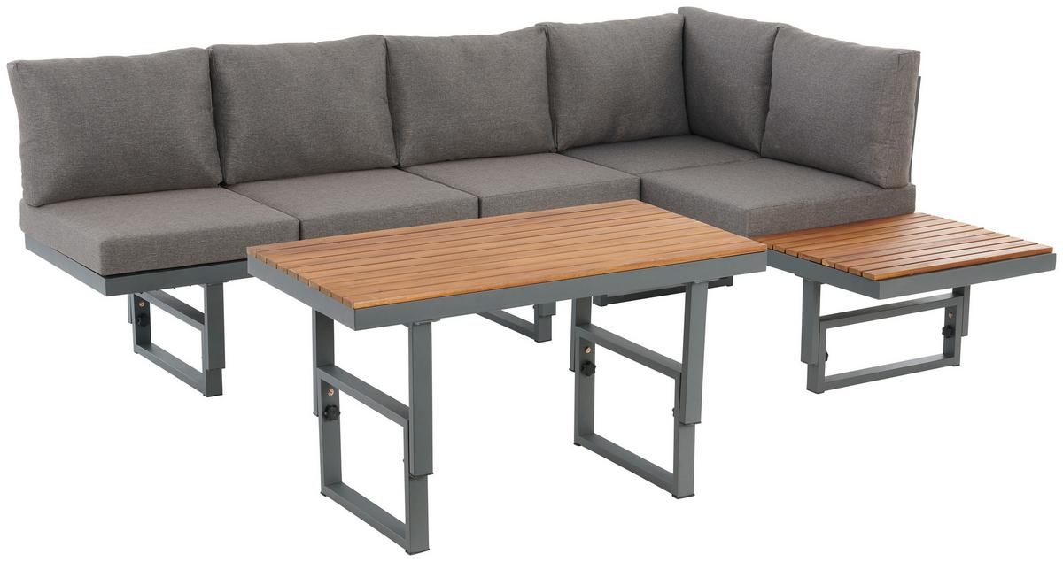 Loungegarnitur 3-Tlg Paris Aus Akazienholz/Stahl mit Kissen - Grau/Teakfarben, MODERN, Holz/Metall - Beldano