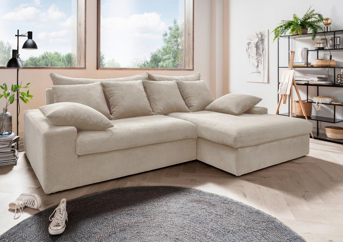 Ecksofa Avellino Beige Cord - Beige/Schwarz, MODERN, Textil (278/200cm) - Livetastic