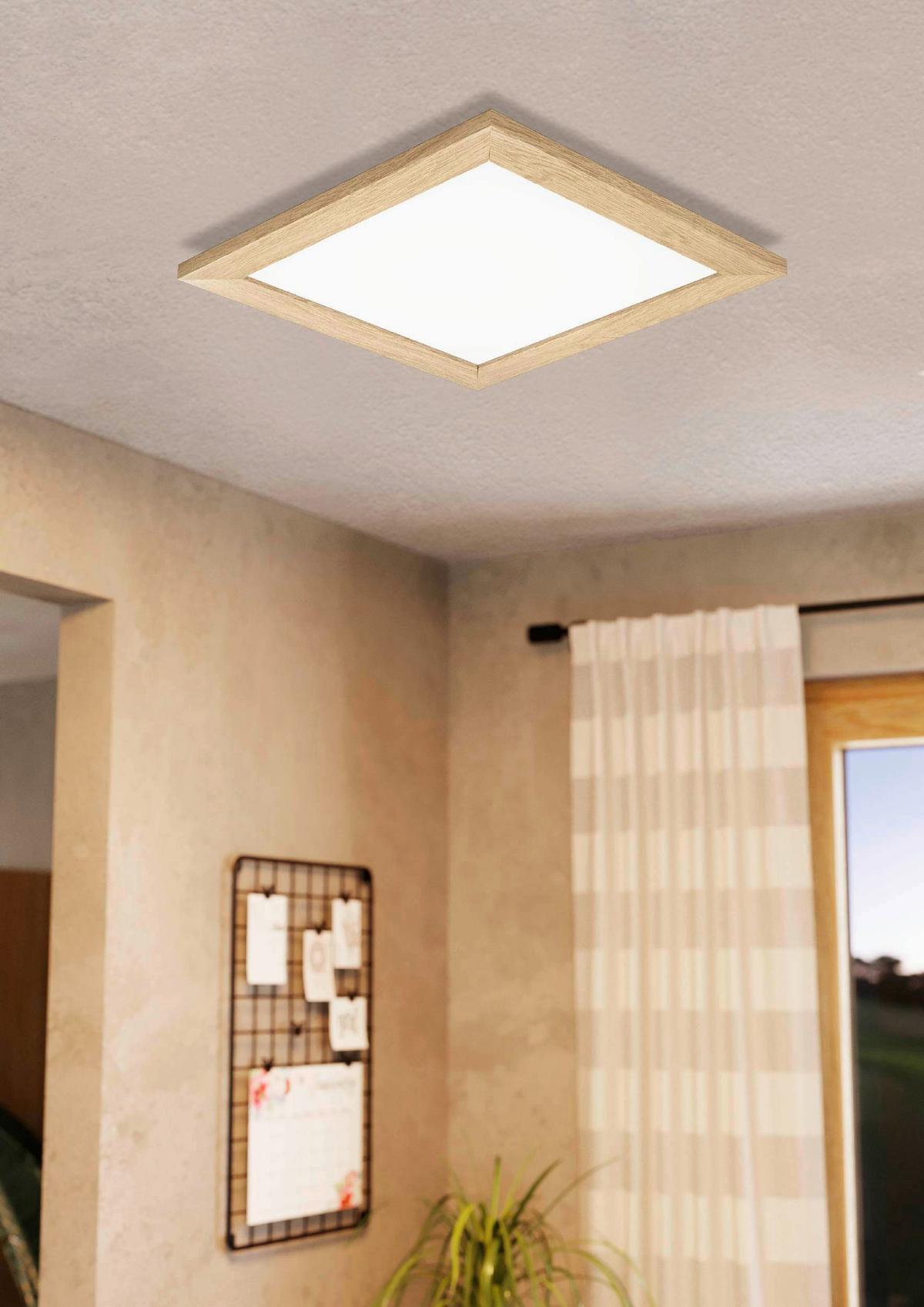 LED-Deckenleuchte Calemar 1 L: 43,7 cm, mit Holzrahmen - Braun/Weiß, Basics, Holz/Kunststoff (44/44/5cm) - Eglo