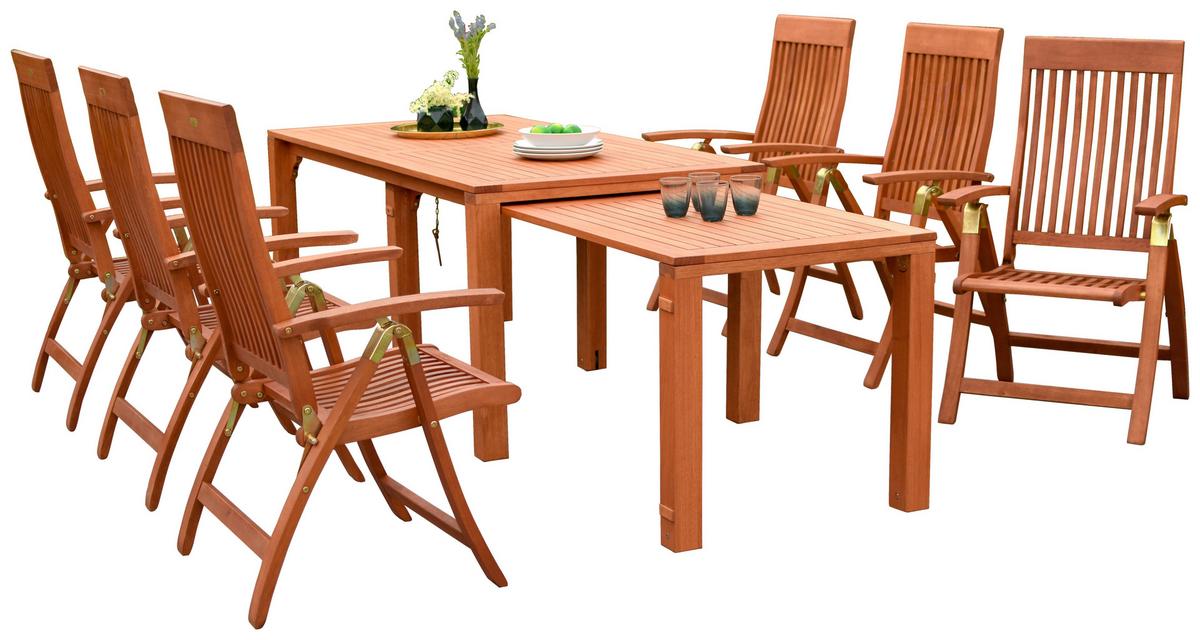 Gartengarnitur Comodoro 7-tlg. Holz - Naturfarben, KONVENTIONELL, Holz - Gardenson