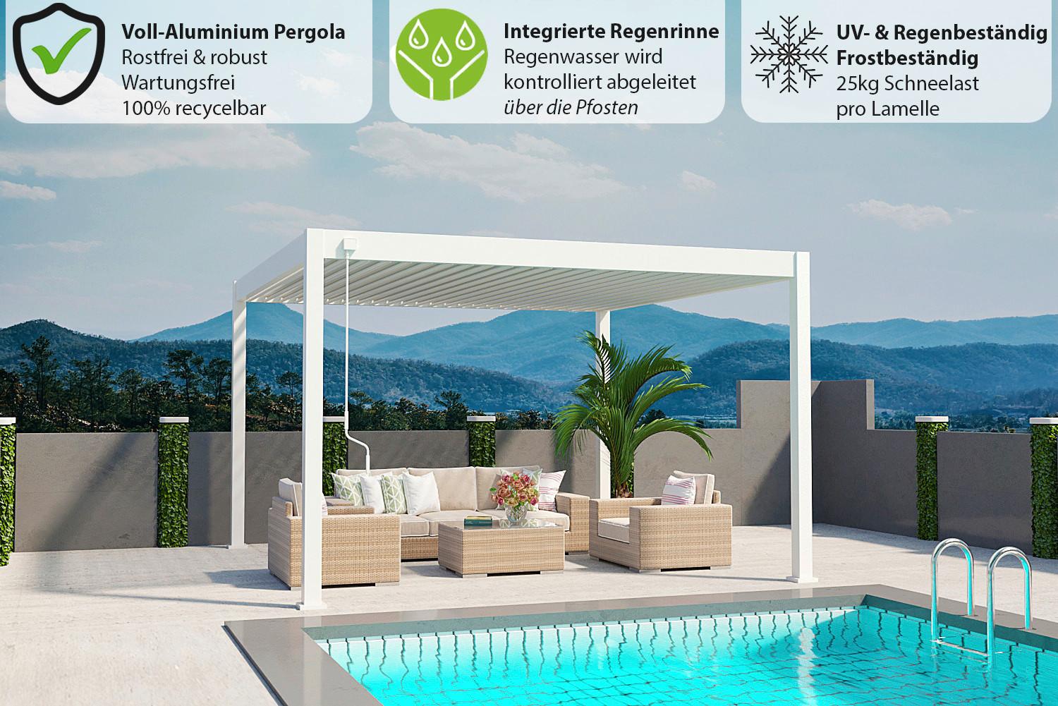 Pergola Deluxe Plus 400x400 cm Weiß Aluminium - Weiß, Basics, Metall (400/255/400cm) - WEIDE