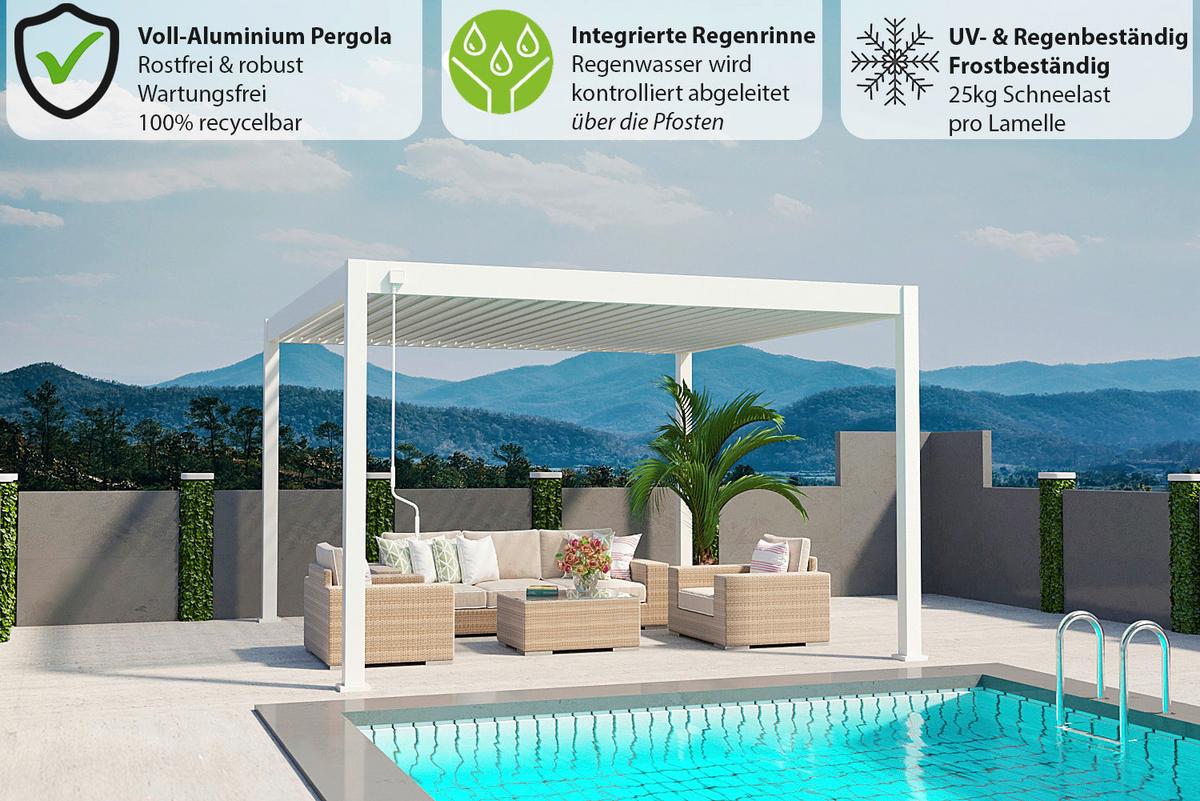 Pergola Deluxe Plus 400x400 Cm Weiß Aluminium - Weiß, Basics, Metall (400/255/400cm) - WEIDE