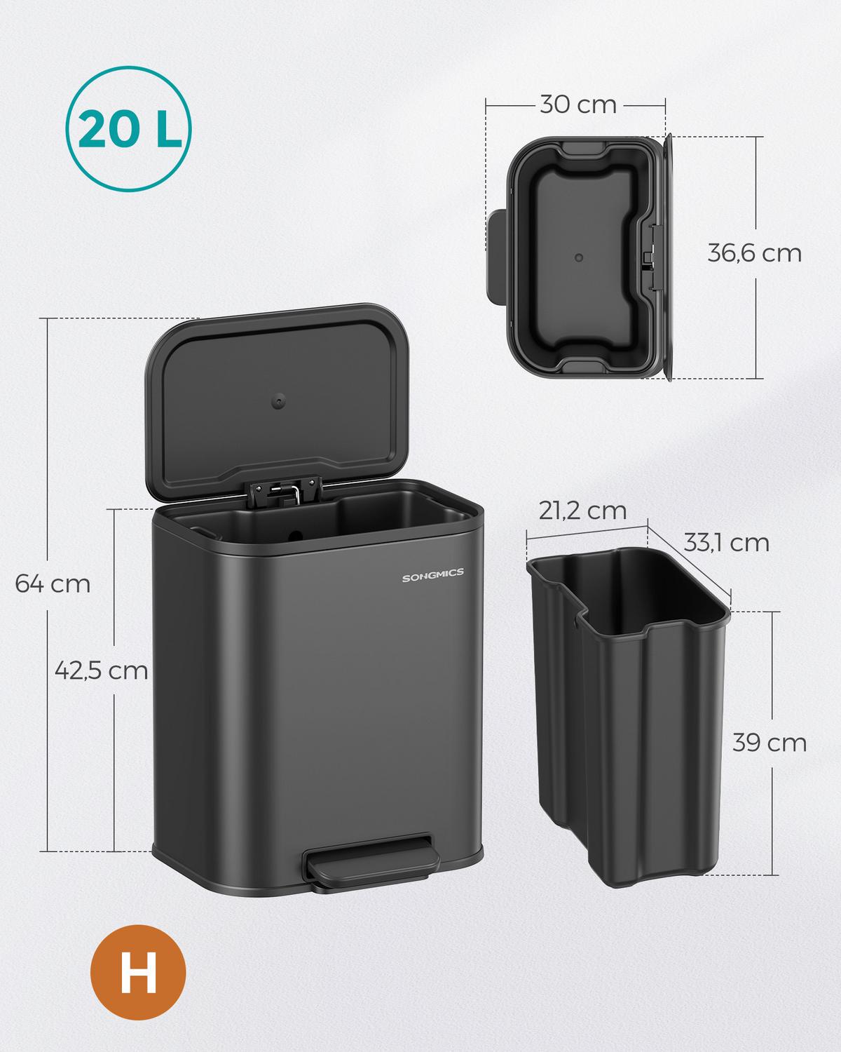 Abfallsammler Schwarz B: 36,6cm - Schwarz, Basics, Kunststoff/Metall (36,6/42,5/30cm)