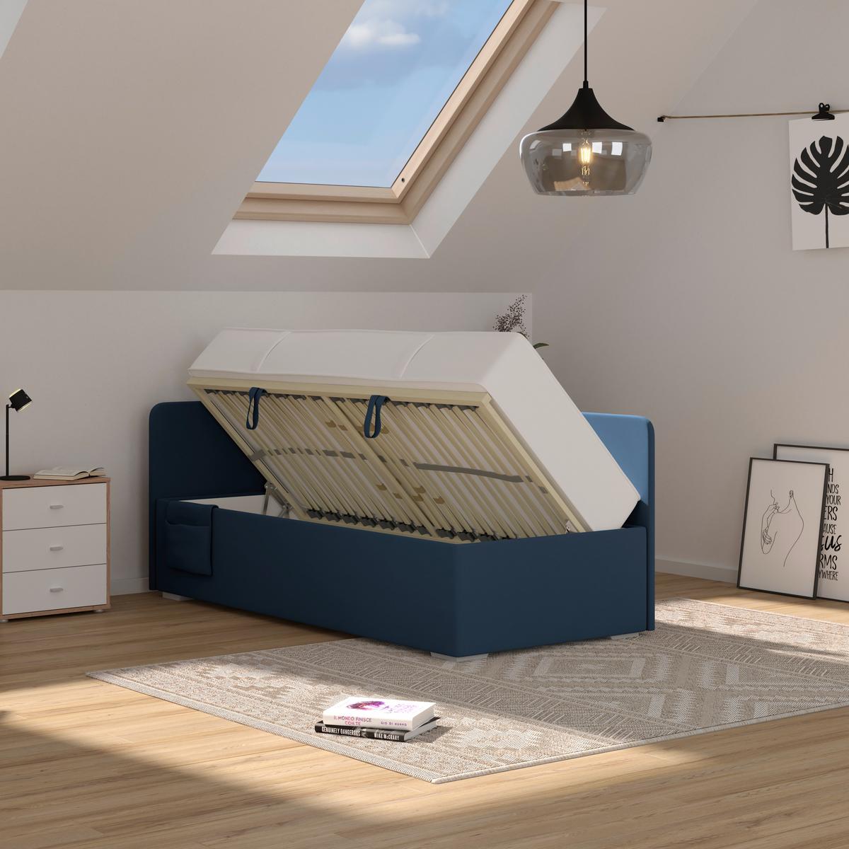 Polsterbett Remi - Chromfarben/Dunkelblau, MODERN, Holz/Textil (90/200cm)