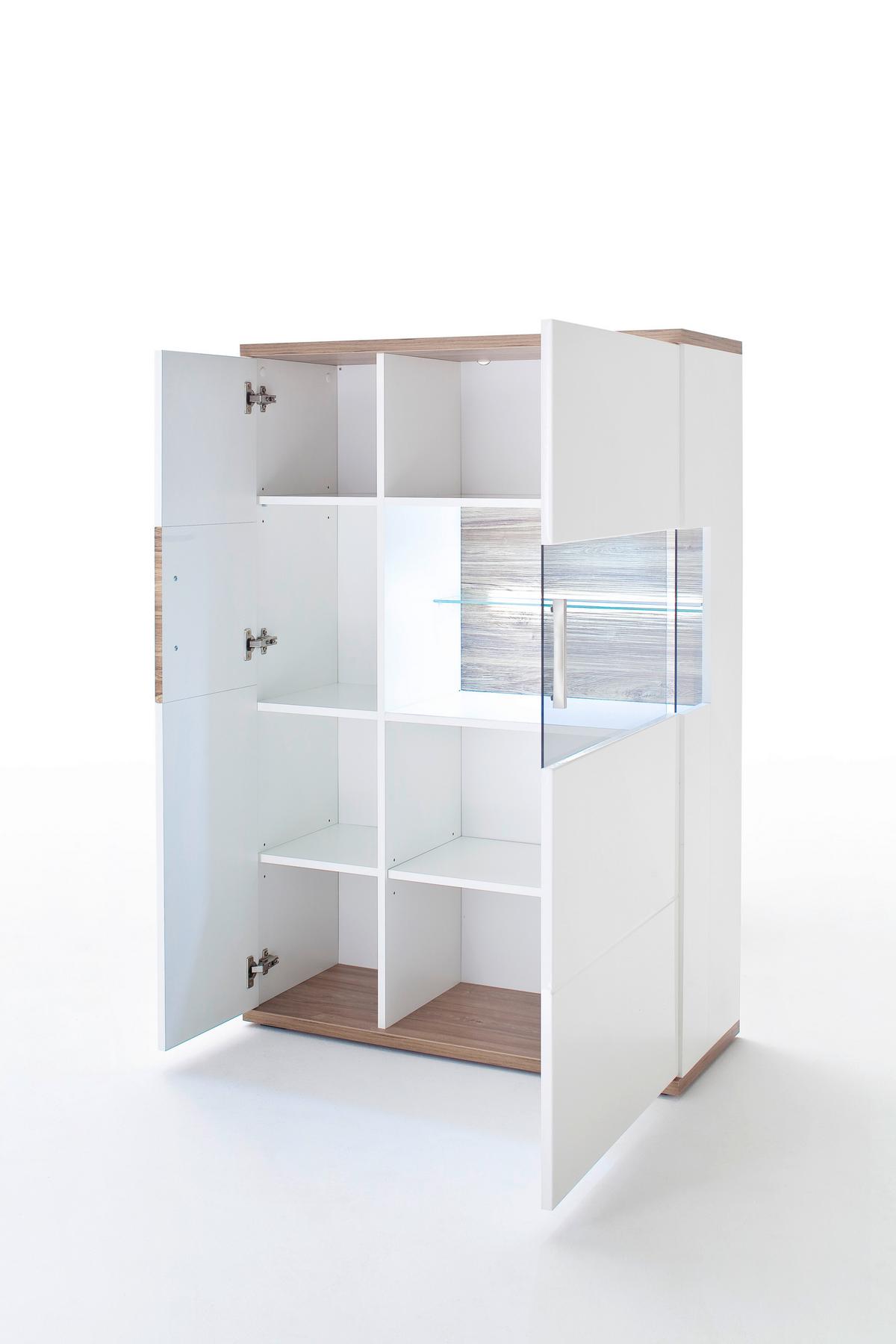 Highboard B: 90 cm Luzern Weiß/Eichefarben - Eichefarben/Weiß, Design, Glas/Holzwerkstoff (90/135/37cm) - Livetastic