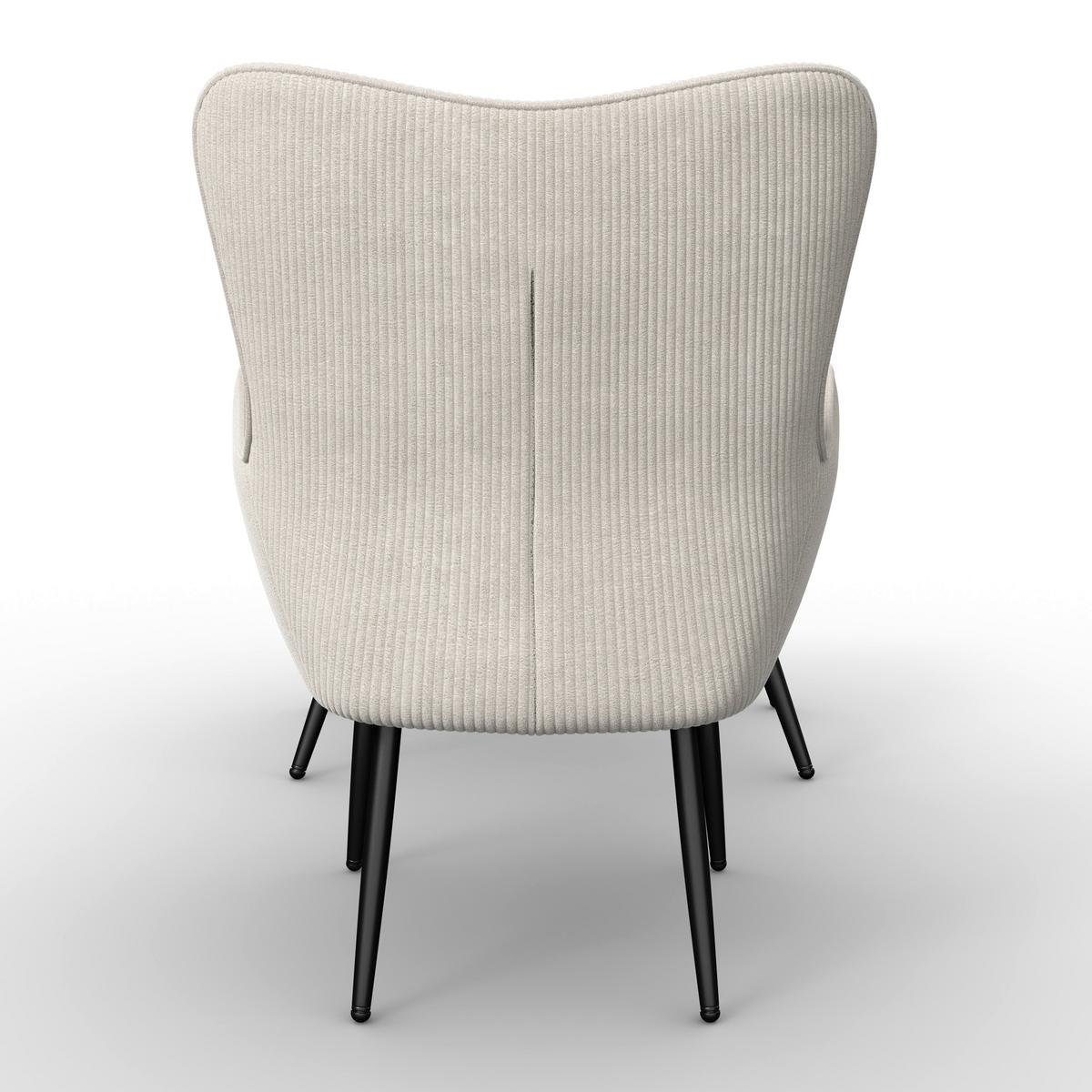 Kreslo s taburetkou AURORA, krémový menčester, max. 120 kg - čierna/krémová, Modern, kov/drevo (68/98/74cm) - Bessagi Home