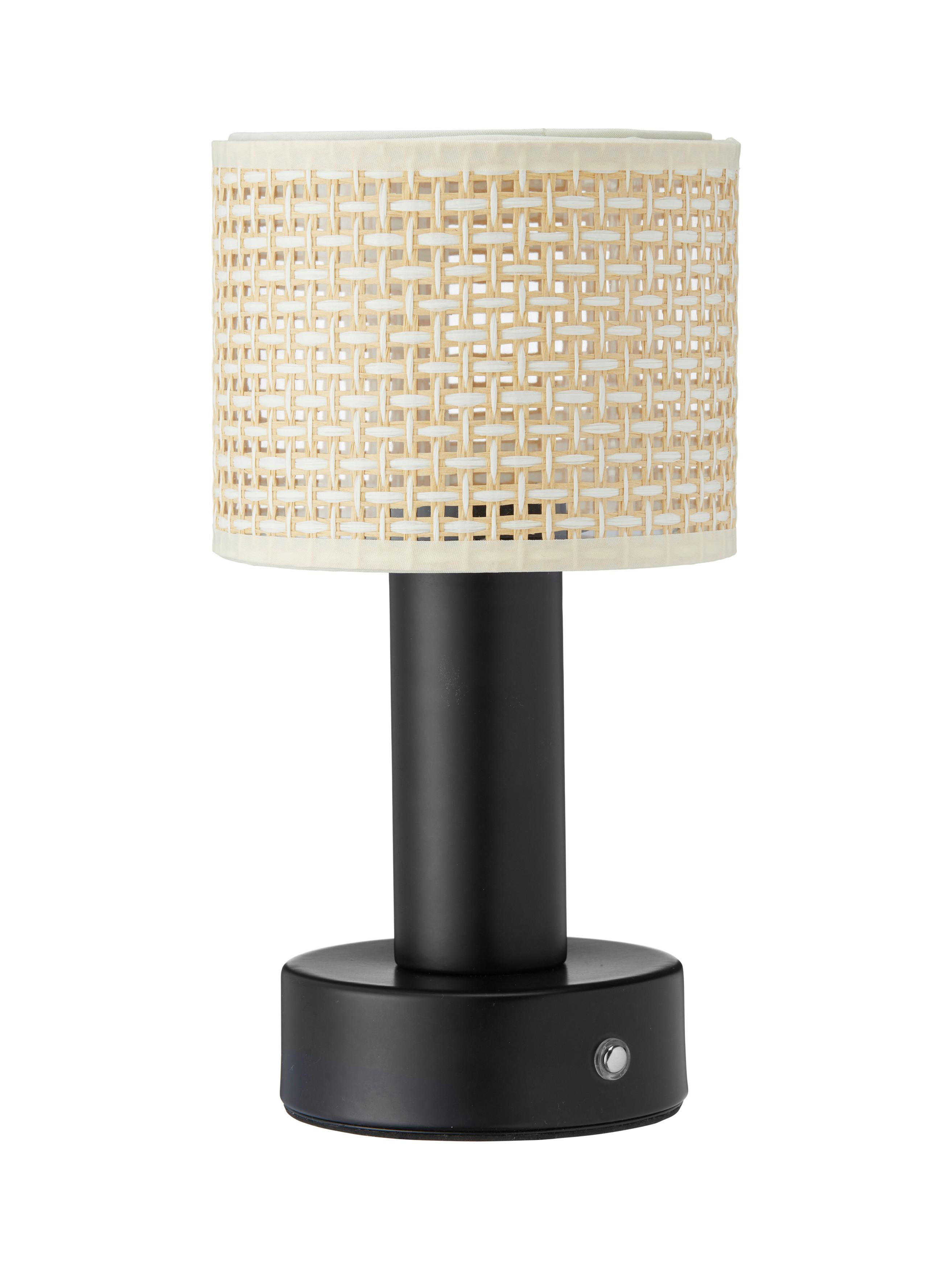 Akku-Tischleuchte 110419 - Beige/Schwarz, Design, Naturmaterialien/Metall (13/24cm)
