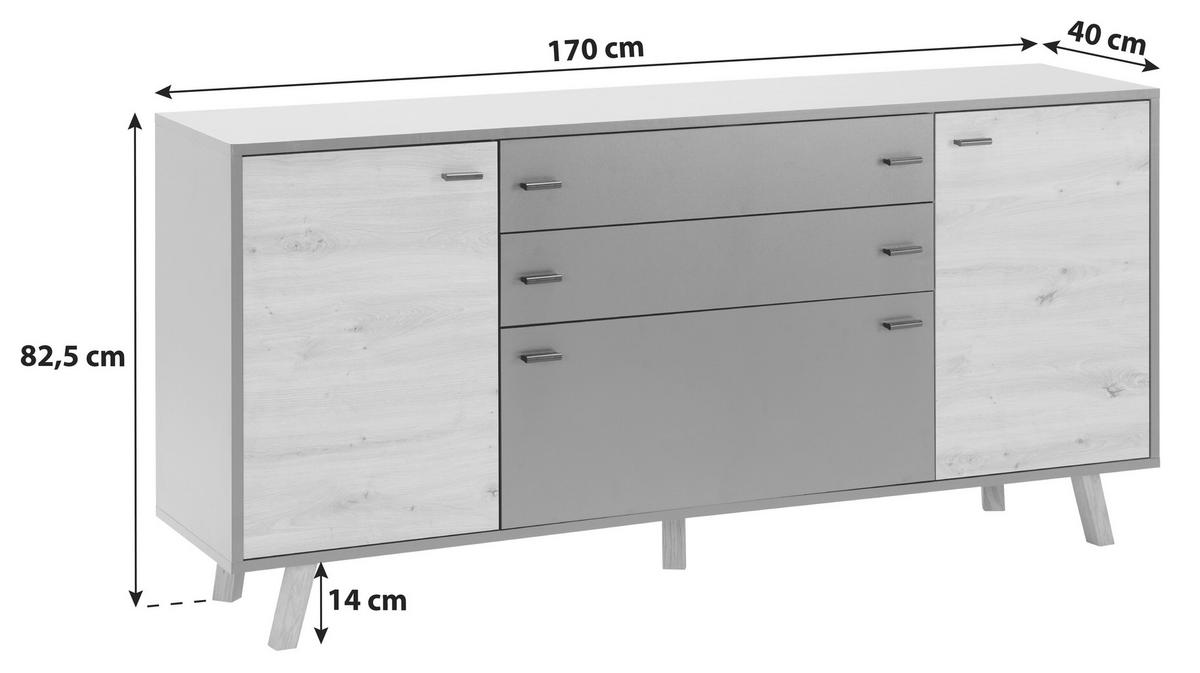 Kommode B: 170 cm Trend Eiche Artisan/ Anthrazit - Anthrazit/Eiche Artisan, MODERN, Holzwerkstoff (170/82,5/40cm)