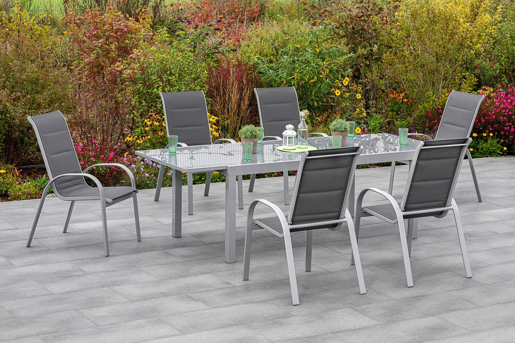 Gartensessel Stapelbar Amalfi Di Lusso Metall/Textil - Anthrazit/Silberfarben, KONVENTIONELL, Textil/Metall (56,5/104/77cm) - Gardenson