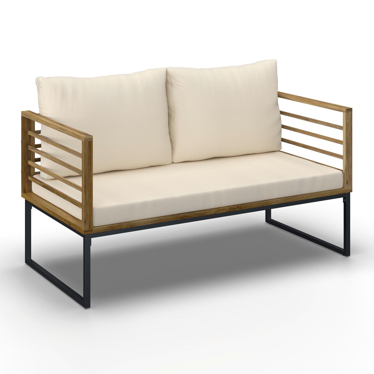 TERASOVÁ SEDACIA SÚPRAVA SILAS - farba akácie/krémová, Modern, kov/drevo (130/85/80cm) - Bessagi Garden