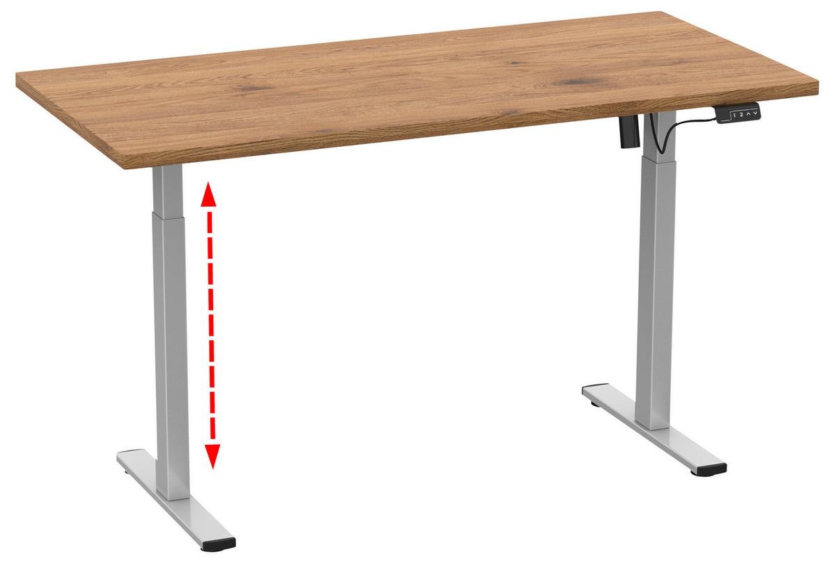 Schreibtisch E-Lona Honigeiche B: 50 cm - Honigeiche/Silberfarben, Design, Holzwerkstoff/Metall (110/50/71cm) - MID.YOU