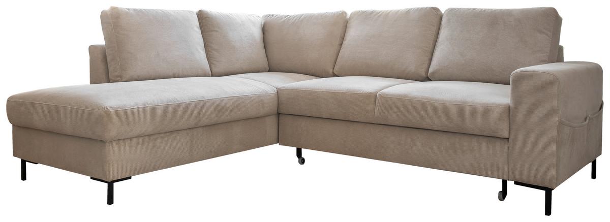 Sedačka LEONIE L, levá, béžový manšestr - černá/béžová, Design, kov/dřevo (197/237cm)