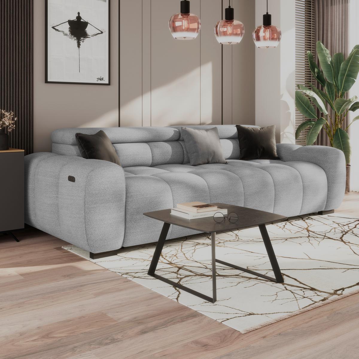 Bigsofa Bull Webstoff dunkelgrau, B: 248 cm - Hellgrau/Schwarz, Design, Textil (248/77-97/108cm) - Luca Bessoni