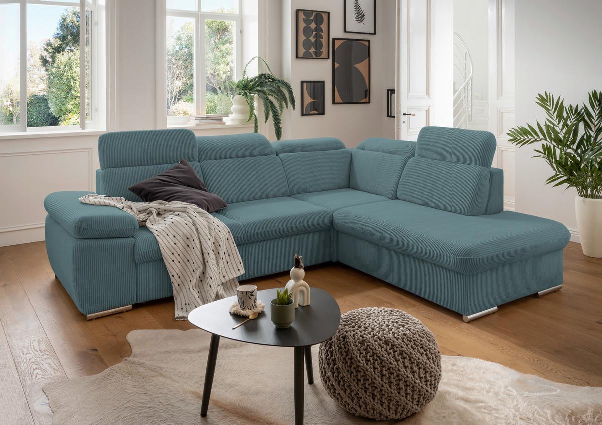 Ecksofa Vasto Petrol S: 283x228 cm - Chromfarben/Petrol, Design, Textil (283/228cm) - Livetastic