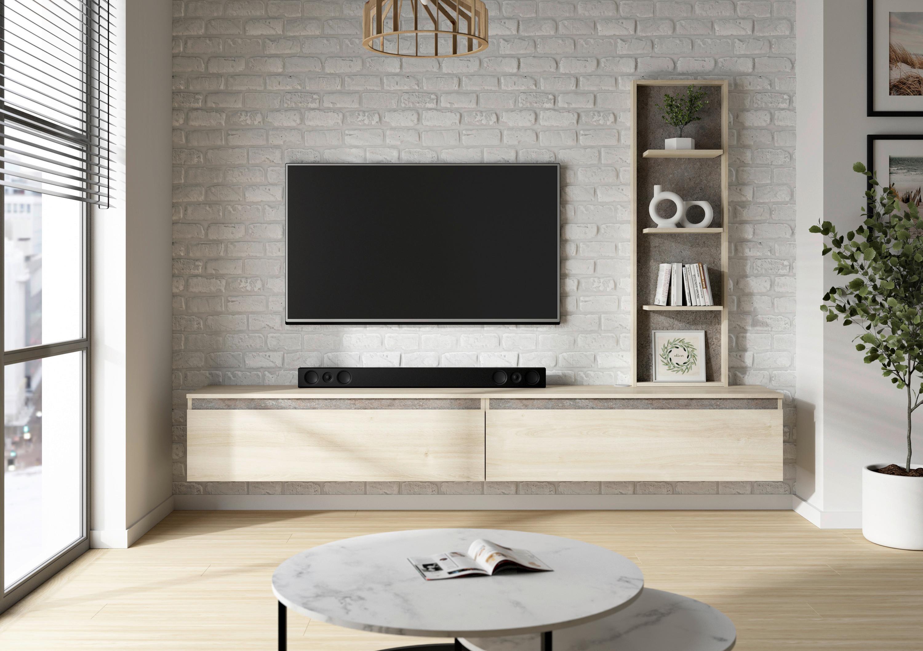 Wohnwand Pascal - Eichefarben/Grau, MODERN, Holzwerkstoff (230/160/35cm)