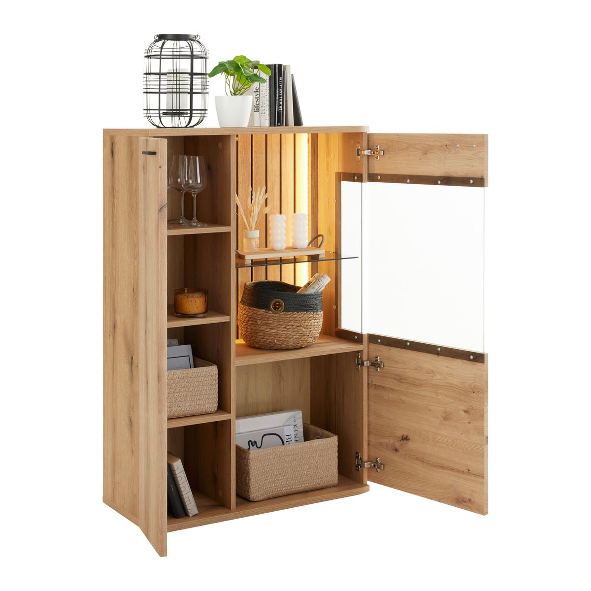 Highboard Fortuna - MODERN, Glas/Holzwerkstoff (80/124/38cm)