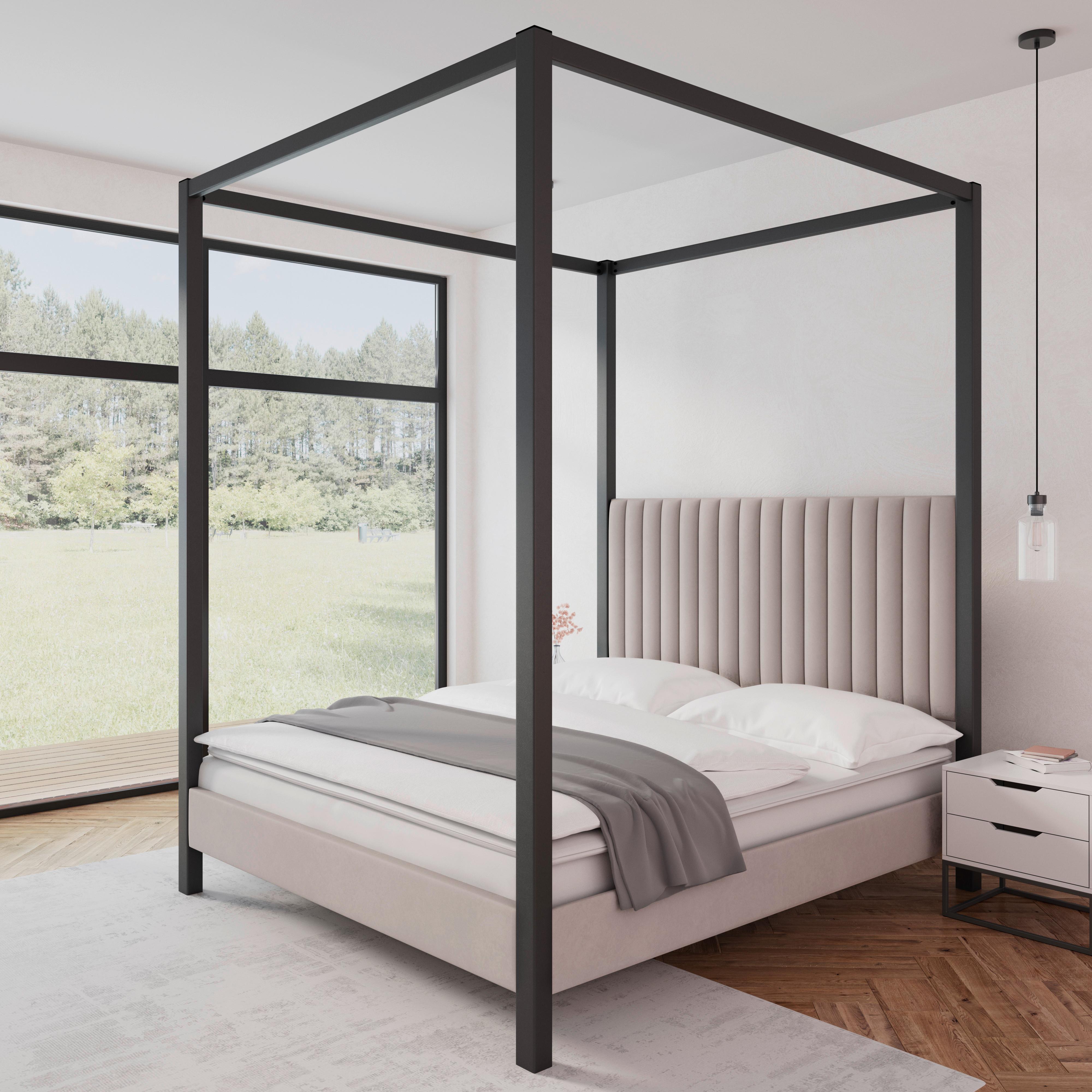 Čalouněná postel MONA 180x200, béžová - černá/světle šedá, Moderní, kov/dřevo (180/200cm) - Bessagi Home