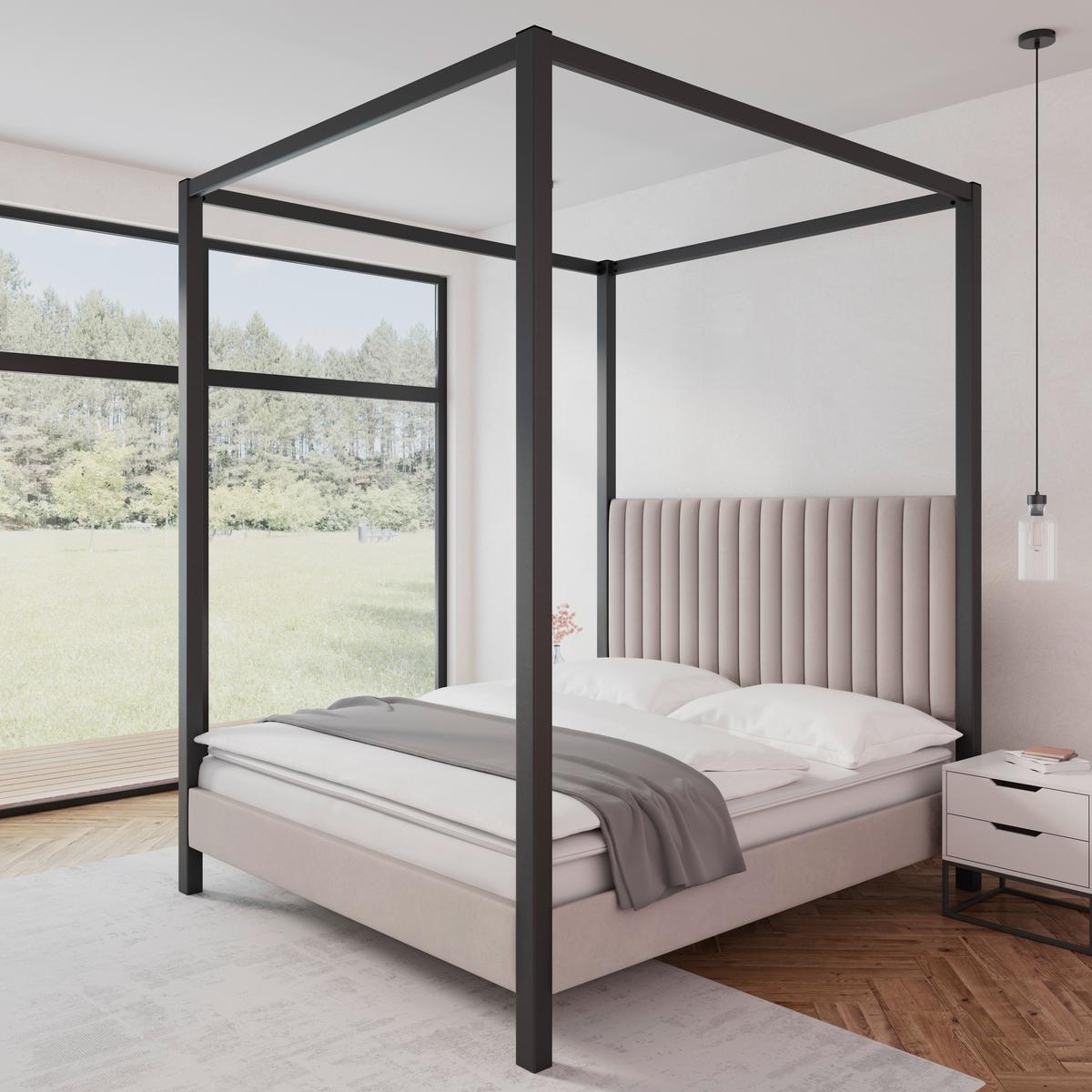 Čalúnená posteľ MONA 180x200, béžová - svetlohnedá/čierna, Modern, kov/drevo (180/200cm) - Bessagi Home