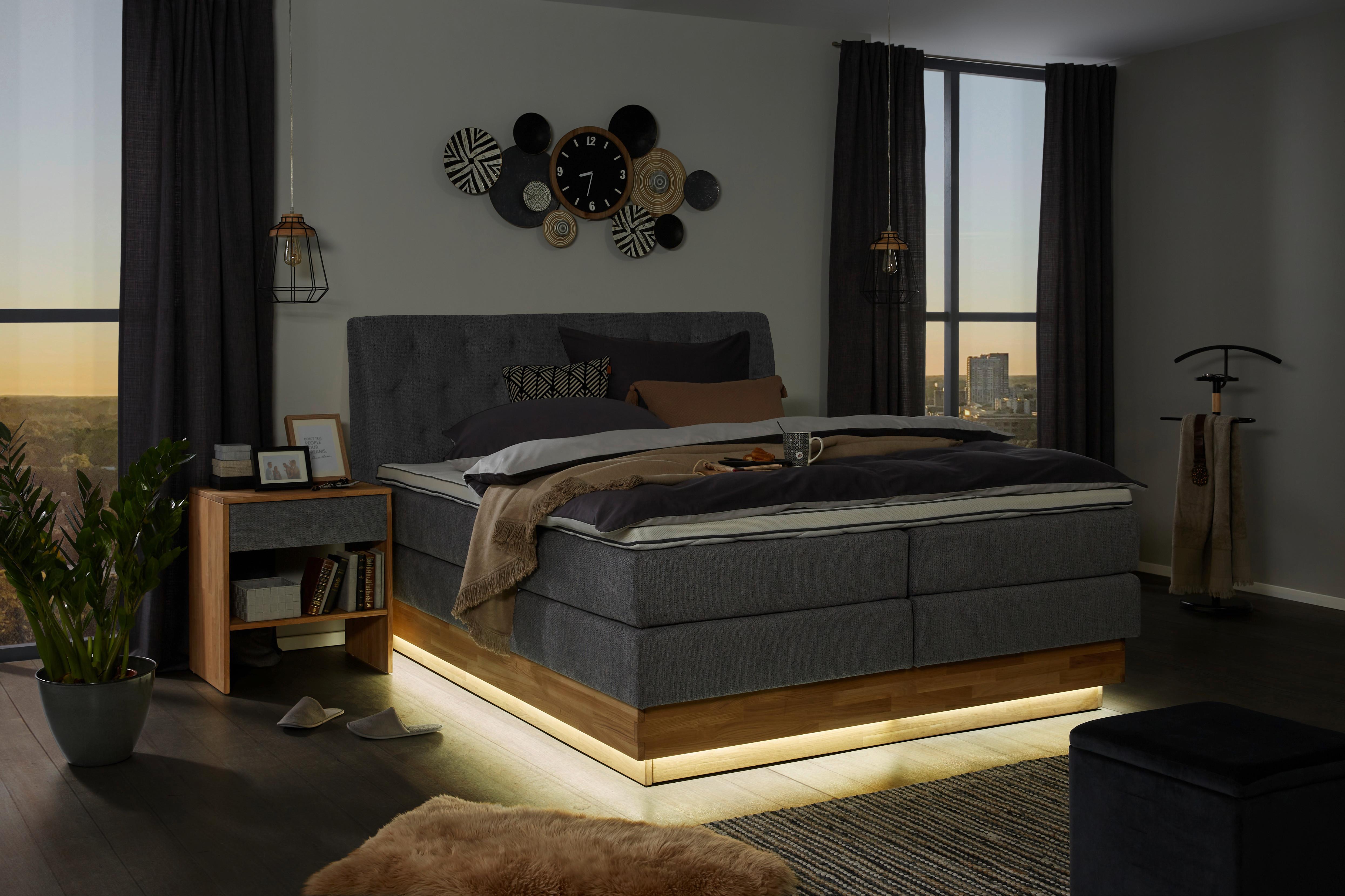 Boxspringbett mit Topper 200x200 cm Marie - Schwarz, Natur, Holz/Kunststoff (200/200cm)