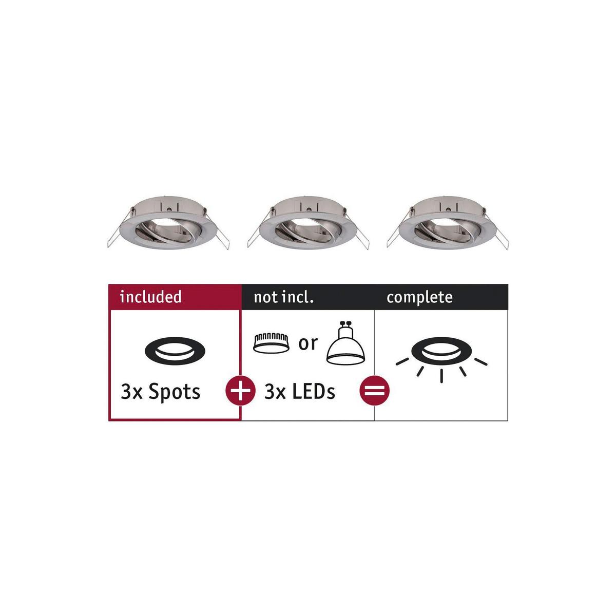 Deckenleuchte 3er-Set Ø 8,4 cm 3-Flammig - Alufarben, Basics, Metall (8,4cm) - Paulmann