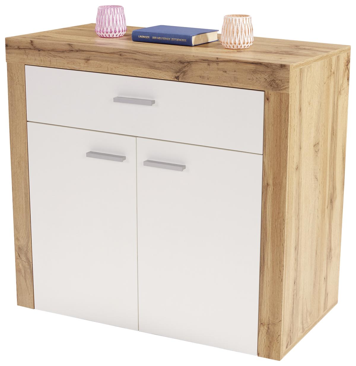 Kommode 94,1cm Focus, Weiß - Eichefarben/Schwarz, MODERN, Holzwerkstoff (94,1/79/39cm)