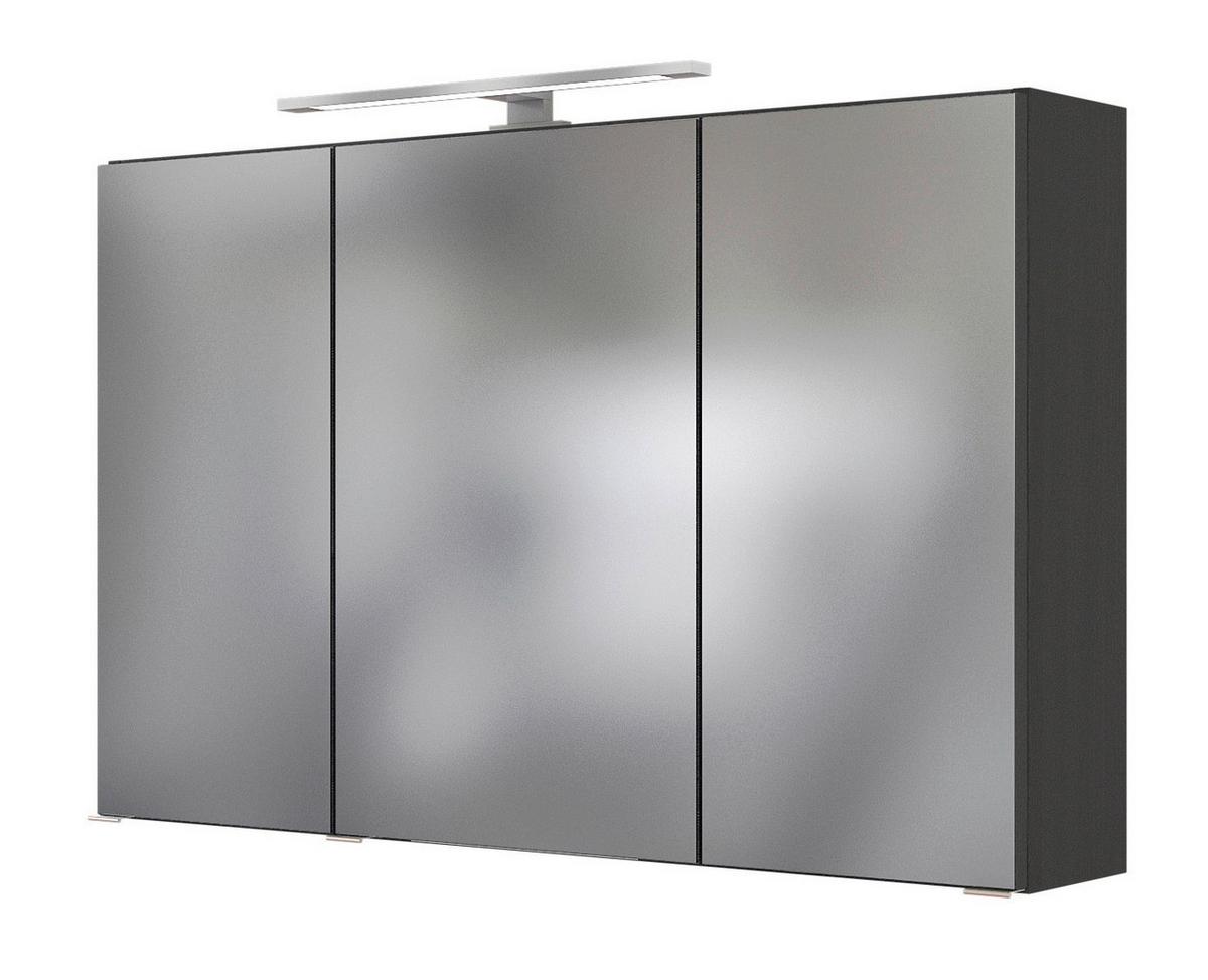 Badmöbel-Set 3-Tlg. inkl. LED Arezzo B: 100cm, Eiche Dekor - Eichefarben/Silberfarben, Basics, Holzwerkstoff/Stein (100cm) - Held