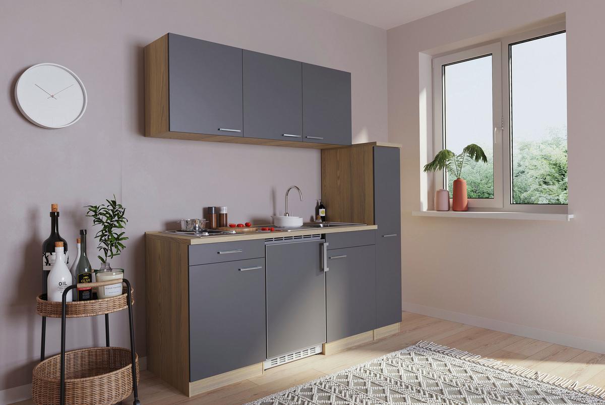 Küchenblock Luis Singleküche 180 Cm - Eichefarben/Grau, Basics, Holzwerkstoff (180cm) - Respekta