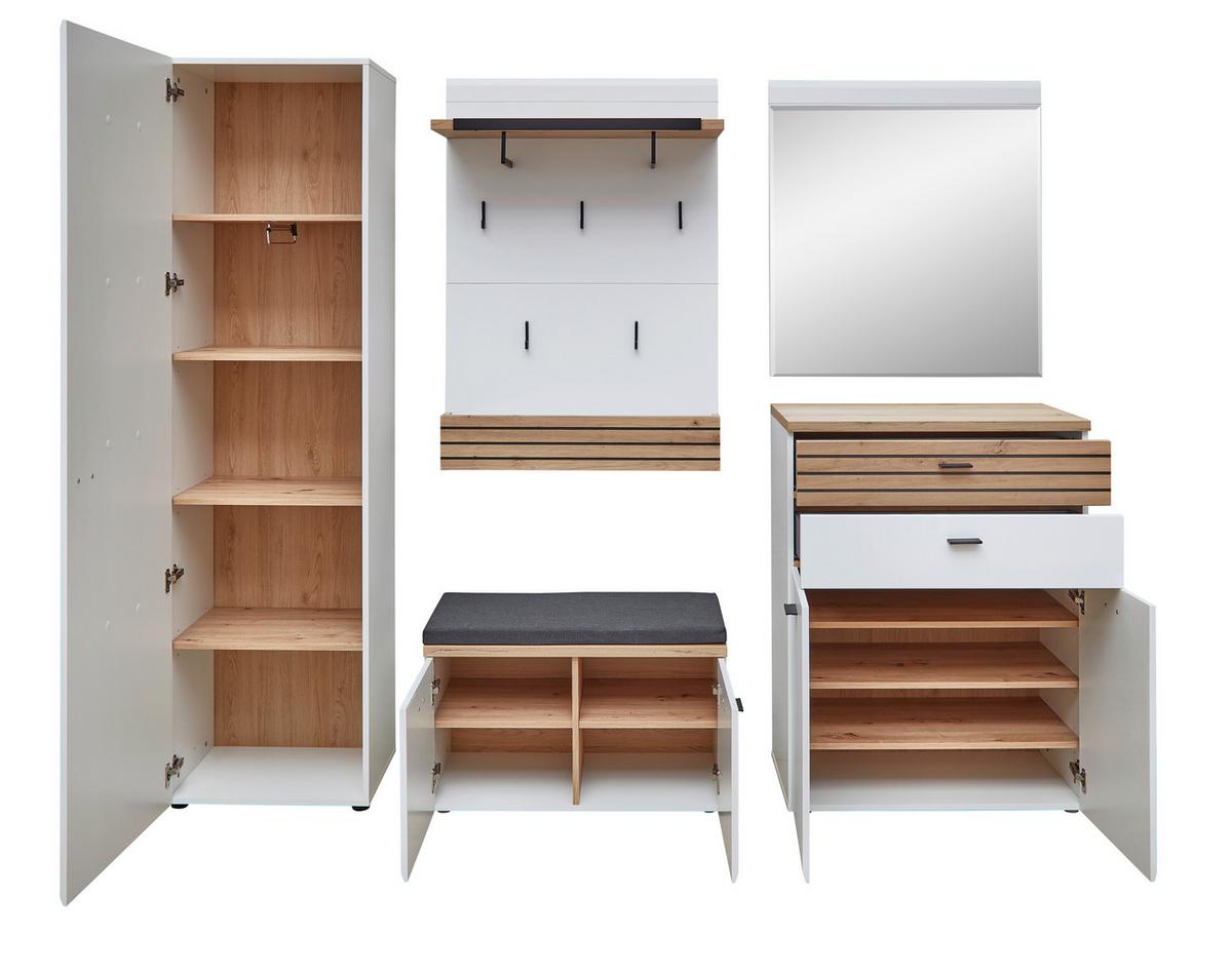 Garderobe Fresno Eiche Artisan/weiß B: 245 Cm - Schwarz/Weiß, Design, Glas/Holzwerkstoff (245/201/40cm) - Livetastic