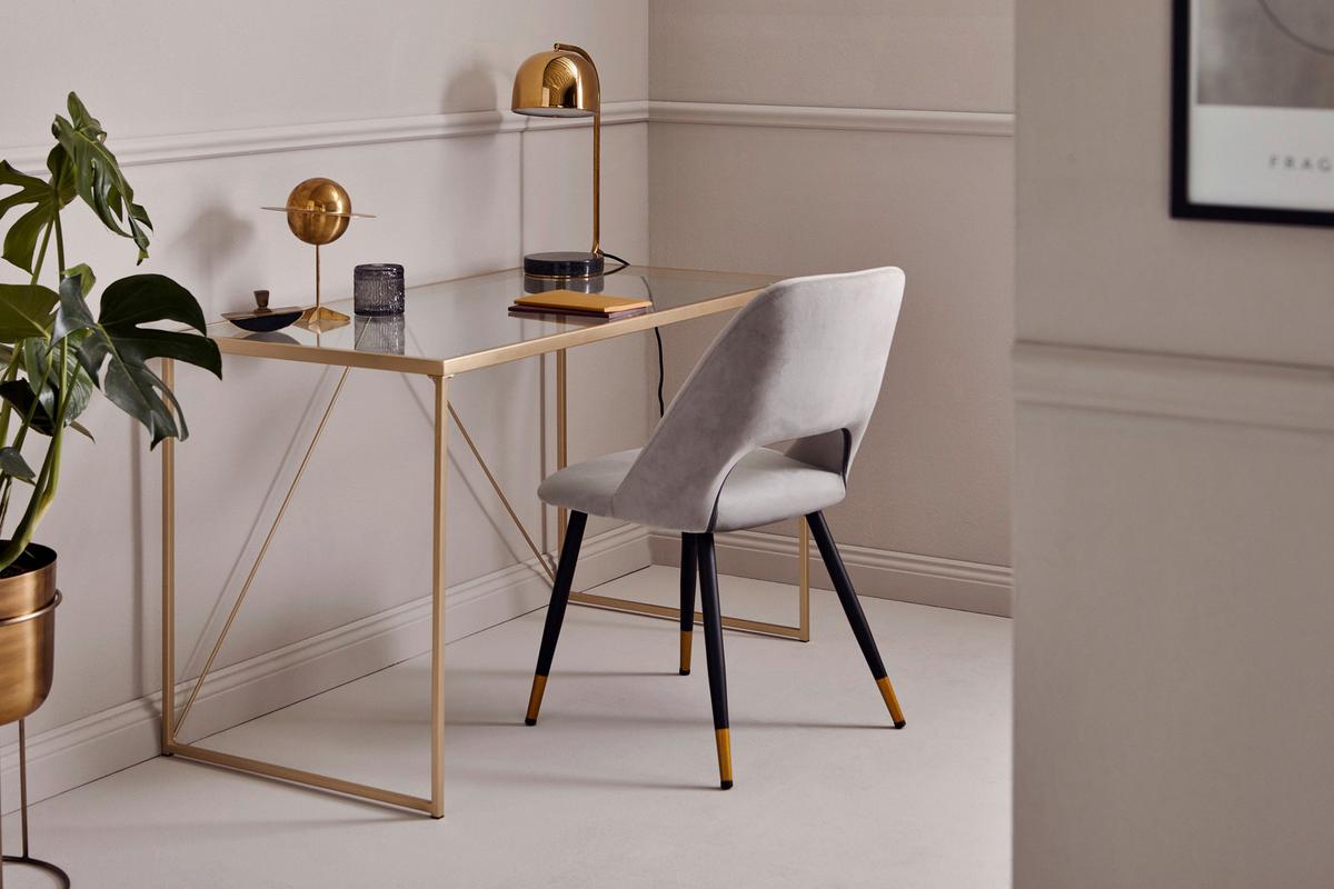 Schreibtisch Glam Desk - Klar/Goldfarben, KONVENTIONELL, Glas/Metall (120/60/73cm) - Livetastic