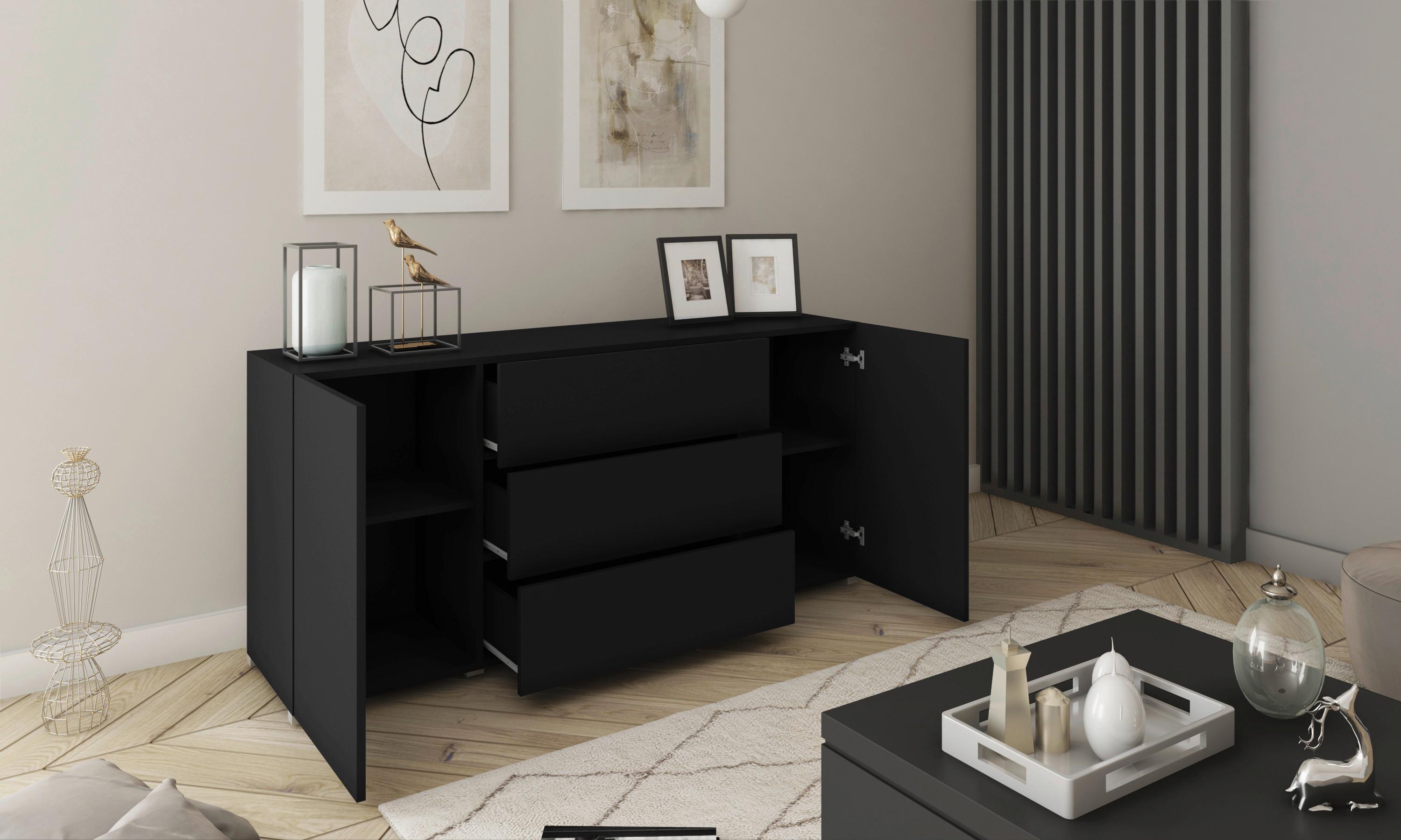 Wohnwand Berlin 150 Schwarz B: 150 cm - Schwarz/Grau, Design, Holzwerkstoff (150/68/38,5cm) - MID.YOU