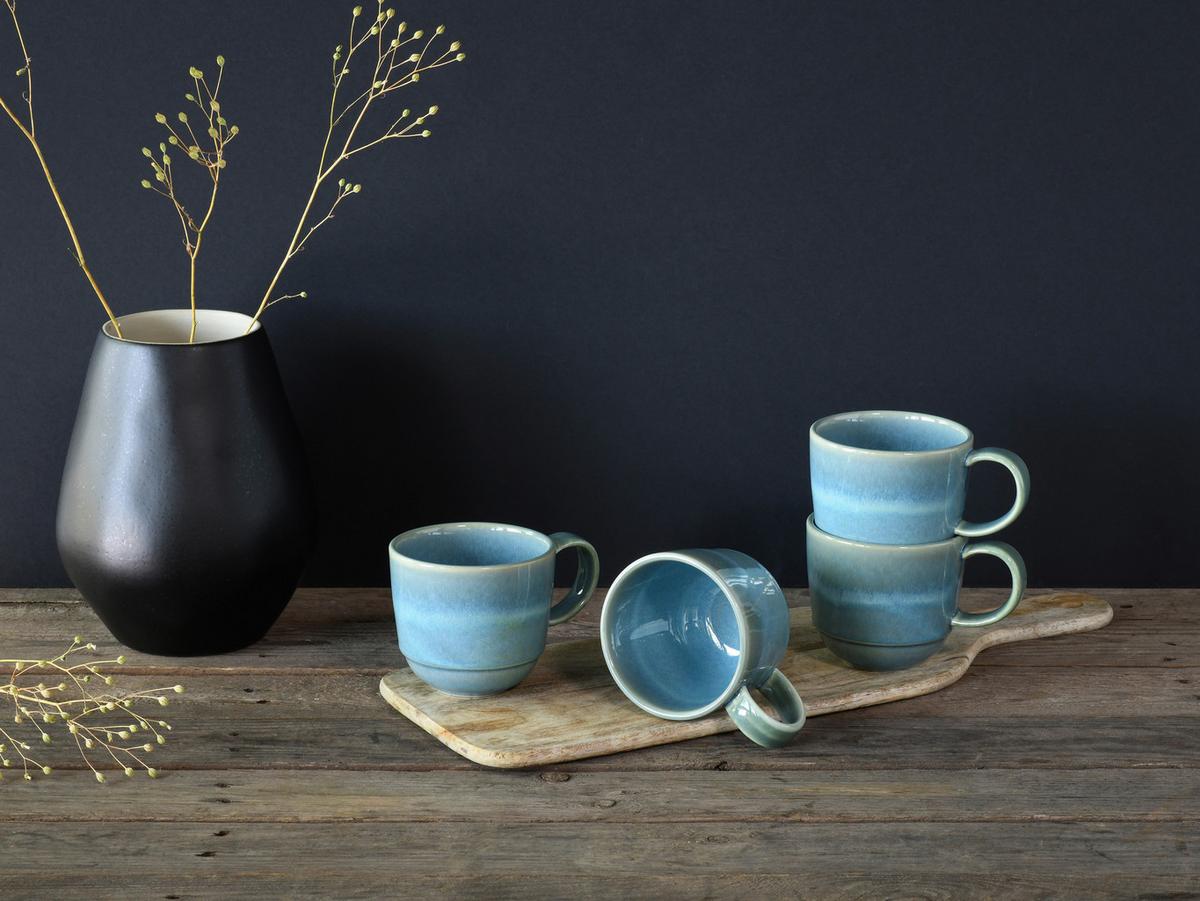 Kaffeebecher Steinzeug 370 ml 4 Stk. Blau/Grün YUKi - Blau/Grün, Basics, Keramik (16/9/10cm) - Creatable