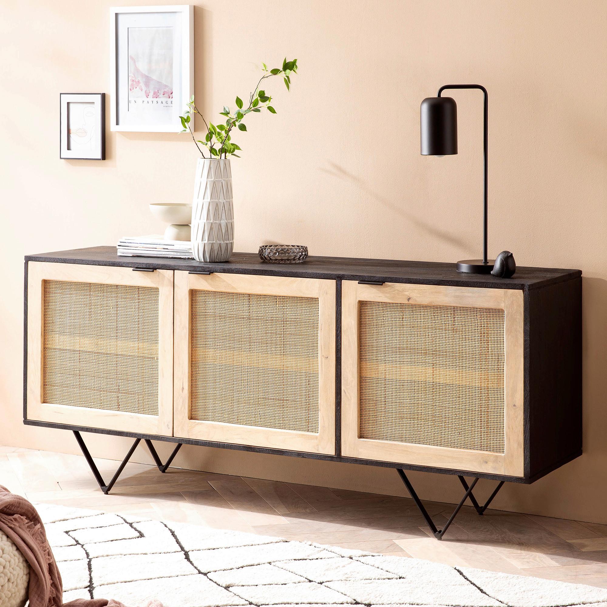 Sideboard Schwarz/braun, B: 175 Cm - Hellbraun/Schwarz, LIFESTYLE, Holz (175/75/45cm) - MID.YOU