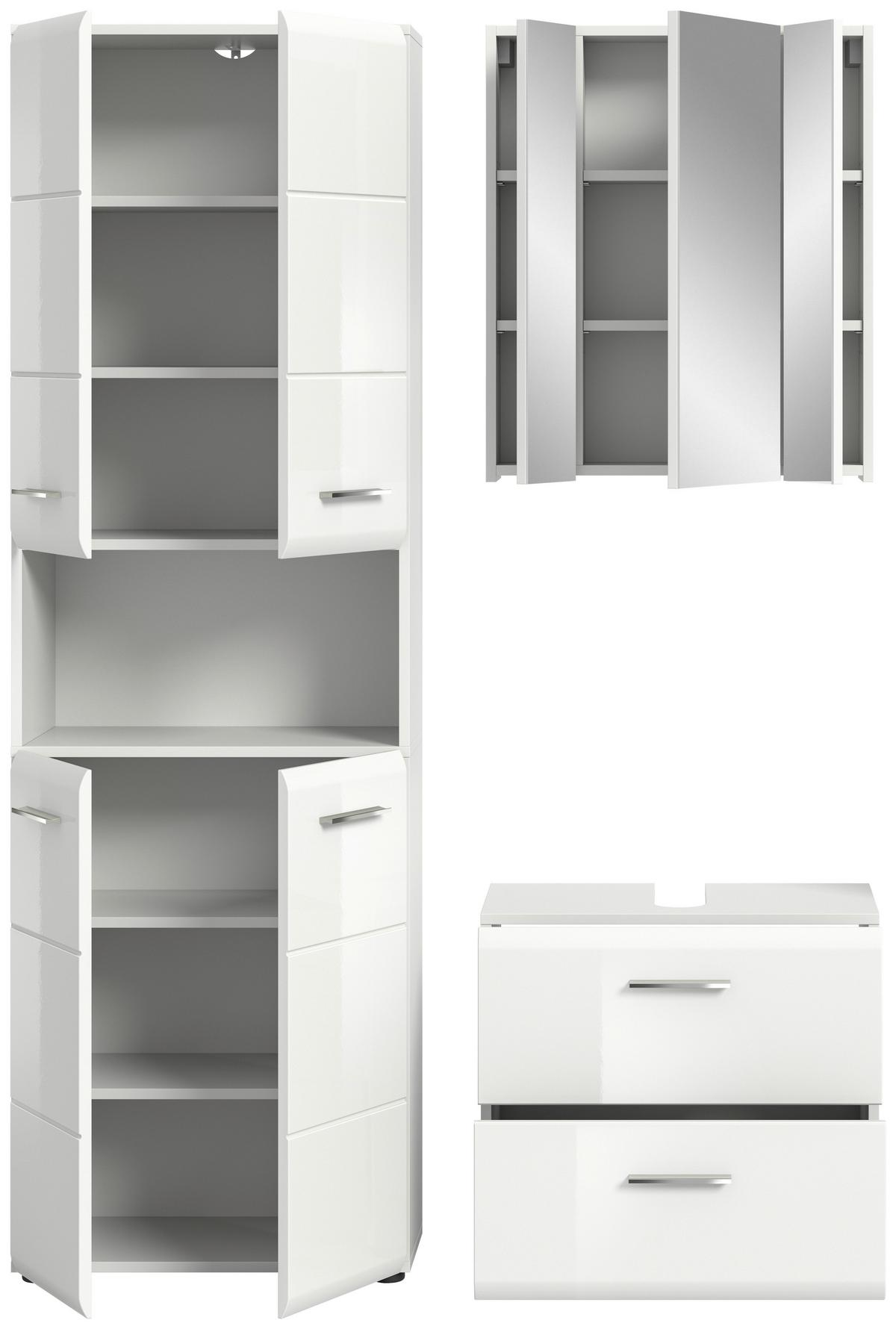 Badezimmer Ice Weiß Hg B: 120 Cm - Weiß Hochglanz/Schwarz, MODERN, Glas/Holzwerkstoff (120cm) - MID.YOU