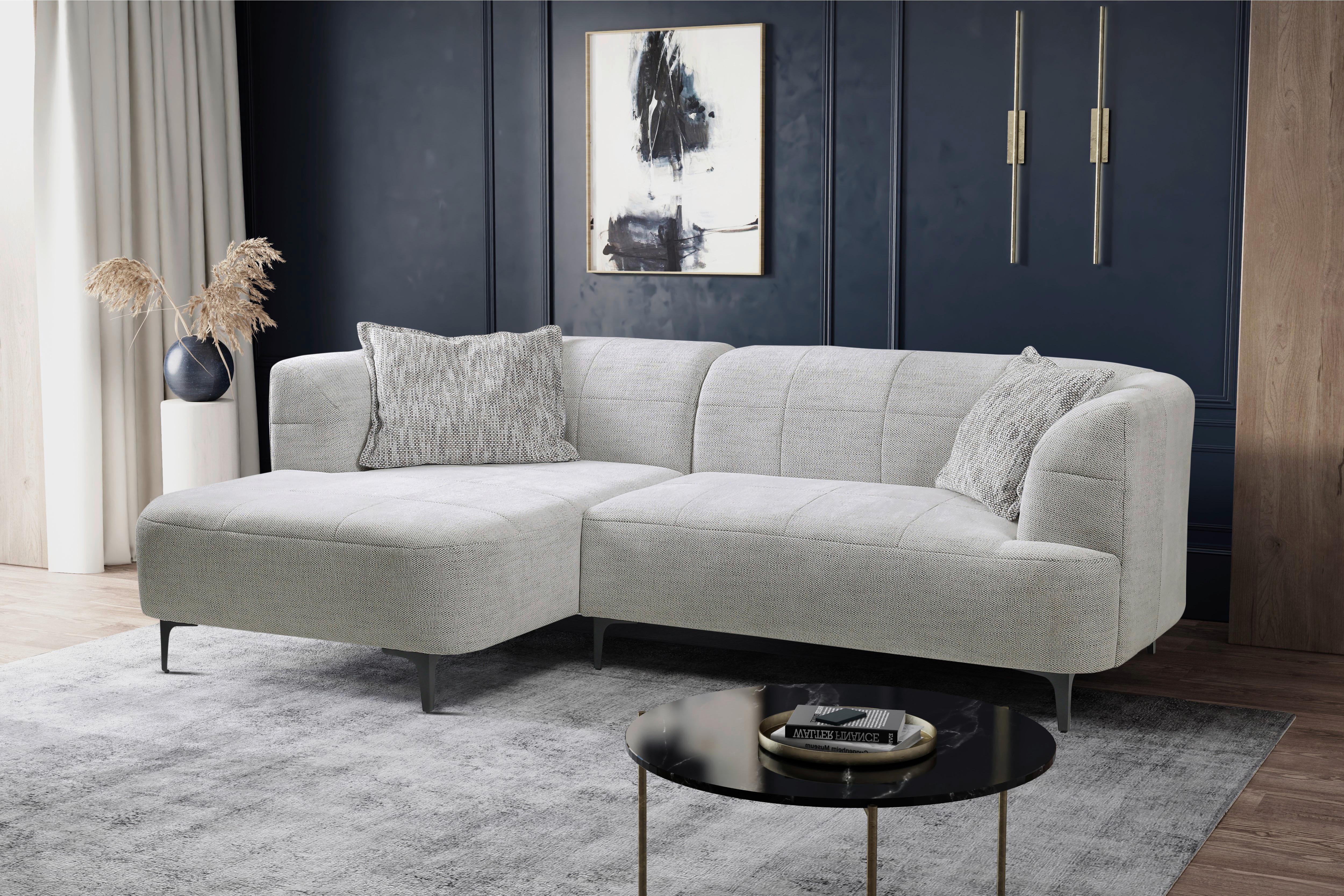 Ecksofa Lou Hellgrau/Schwarz, 158 cm - Hellgrau/Schwarz, Design, Textil (158/247cm) - MID.YOU