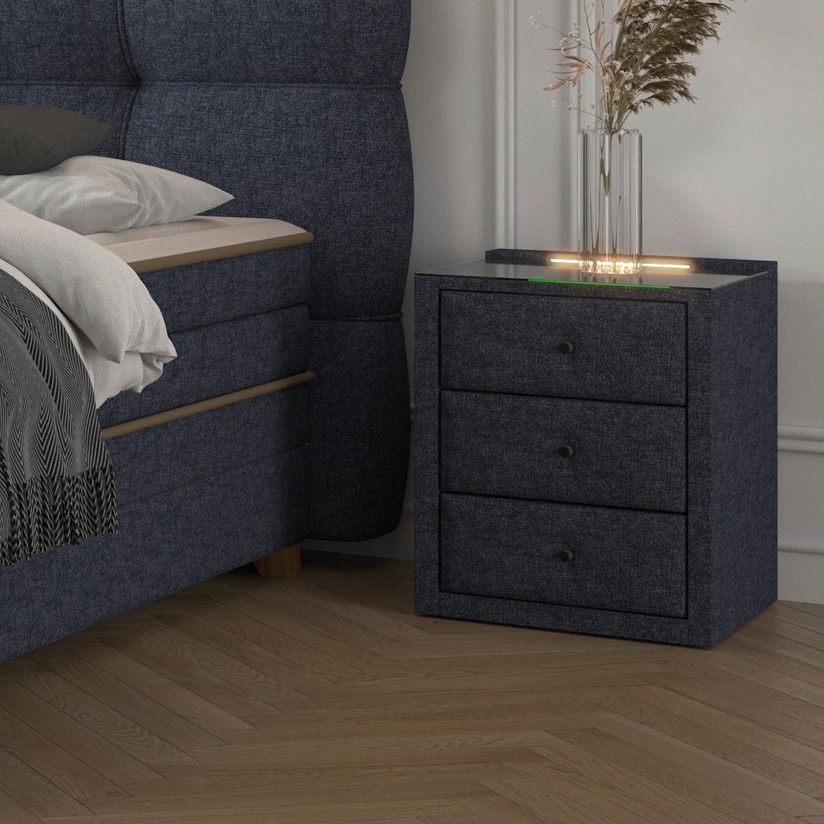 Nočný stolík UNIVERSAL modrá - modrá, Konventionell, kompozitné drevo/textil (48/68/45,5cm) - Premium Living
