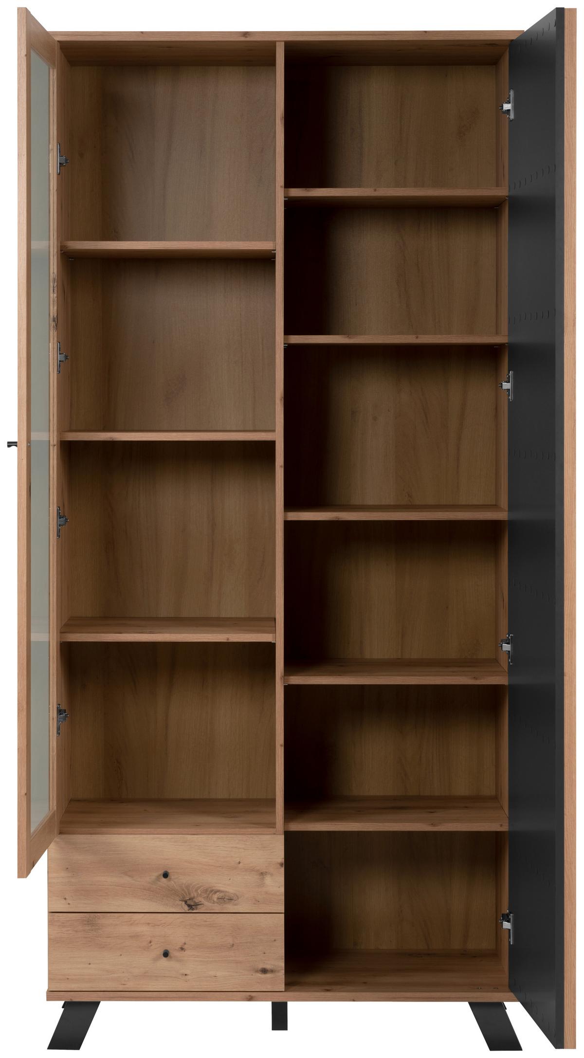 Vitrine Medan B: 92 Cm Anthrazit/eiche Dekor - Anthrazit/Eiche Artisan, LIFESTYLE, Glas/Holzwerkstoff (92/198/40cm) - MID.YOU