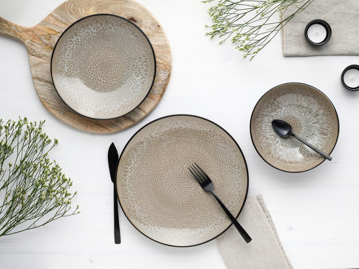 Tafelservice Malmö Beige Schwarz/beige, 12-Teilig - Beige/Schwarz, Basics, Keramik - Creatable