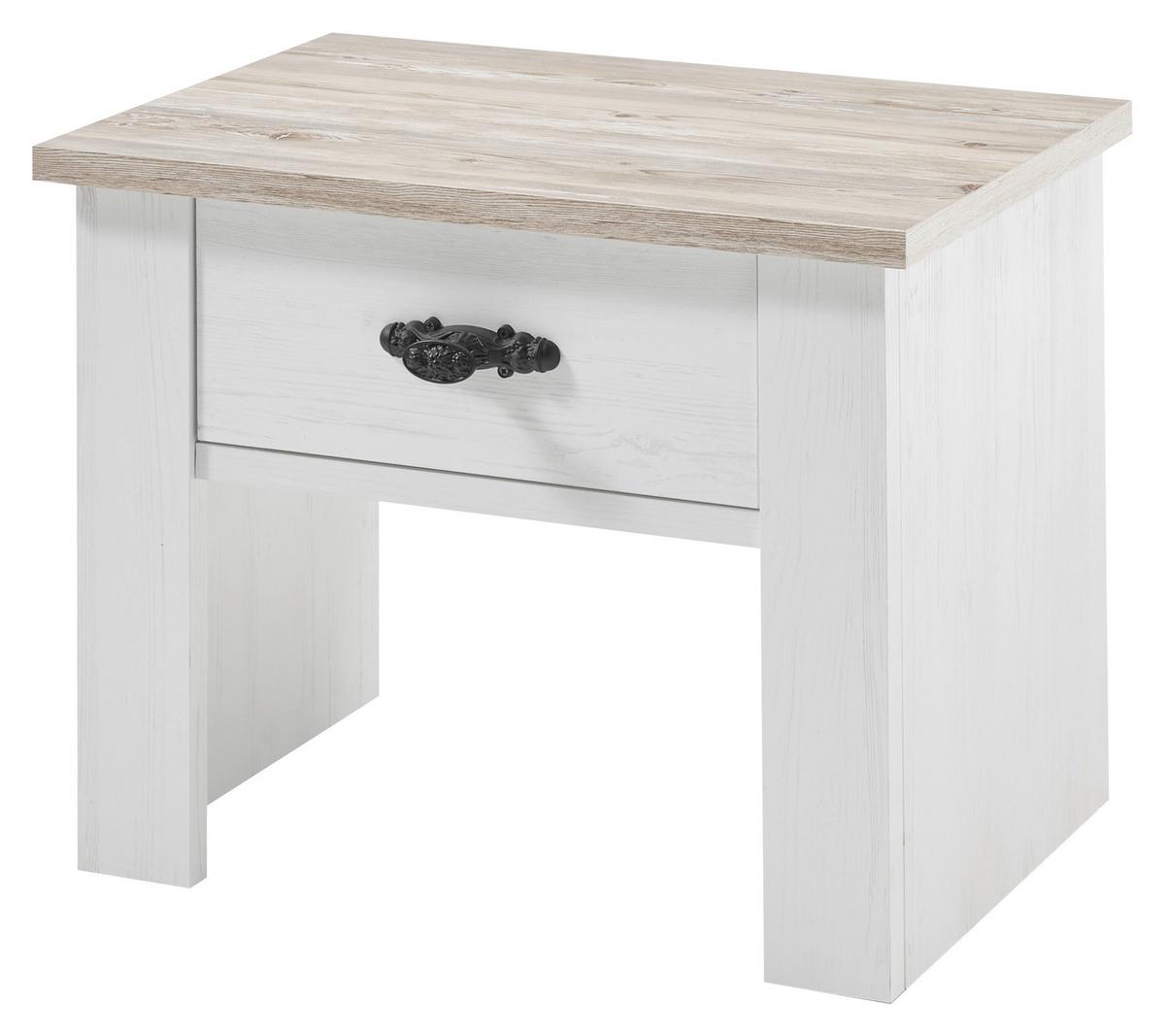 Nachttisch Florenz Pinie Weiß Dekor, B: 58cm - Hellbraun/Pinienfarben, Design, Holzwerkstoff (58/45/40cm) - MID.YOU