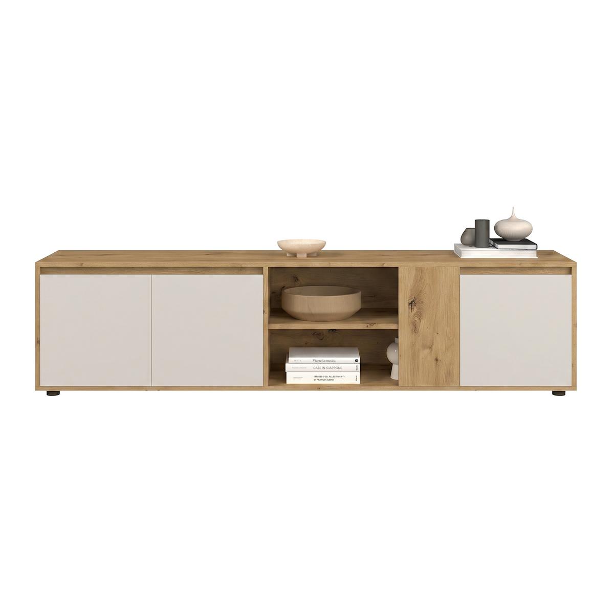 Wohnwand Caneva Eiche Artisan/Kaschmir B:267cm - Kaschmir/Eiche Artisan, MODERN, Glas/Holzwerkstoff (267,5/135/40cm) - Modern Living