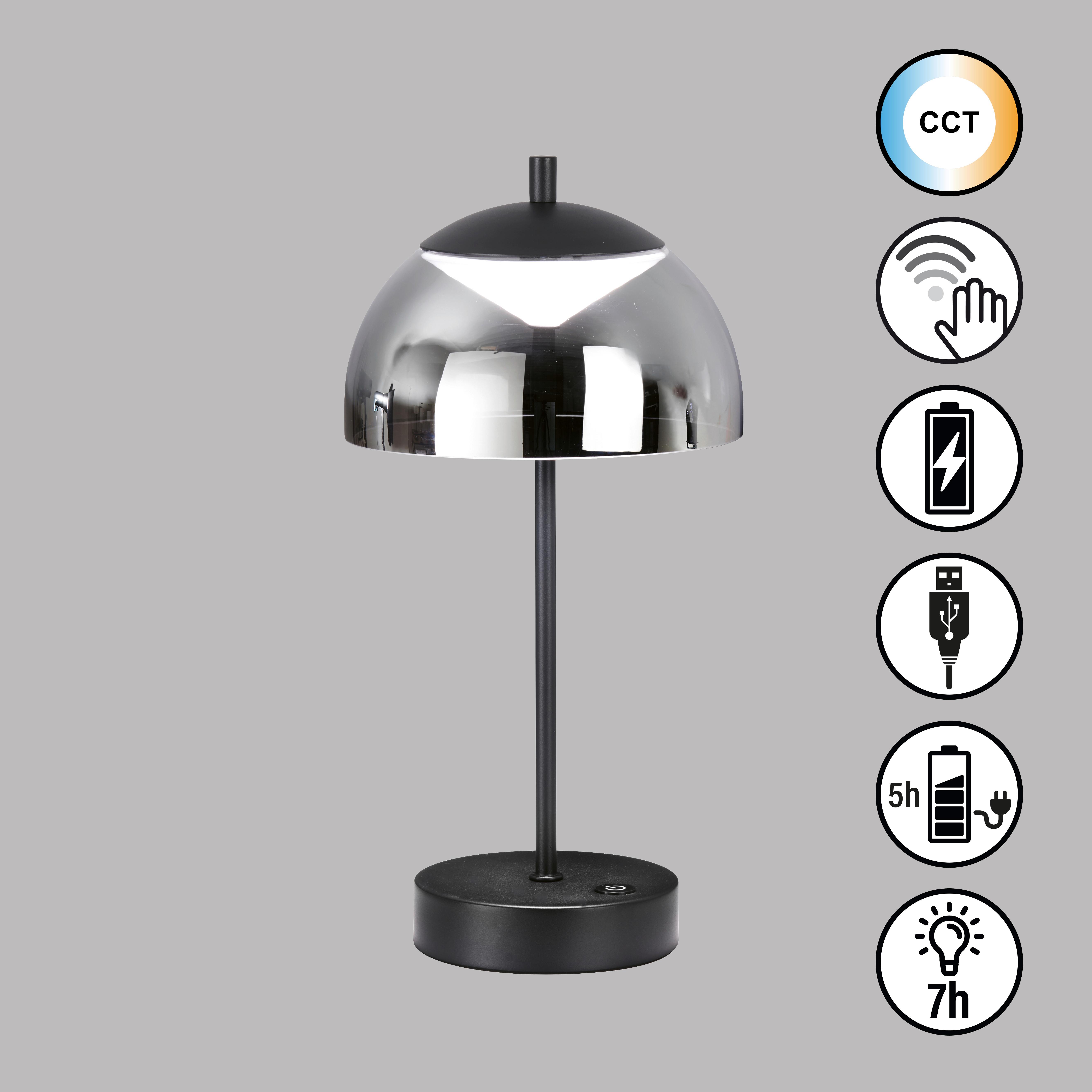 Akku-Tischleuchte Riva Schwarz Sandfarben D:18cm - Sandfarben/Schwarz, KONVENTIONELL, Glas/Metall (18/35cm) - Schöner Wohnen