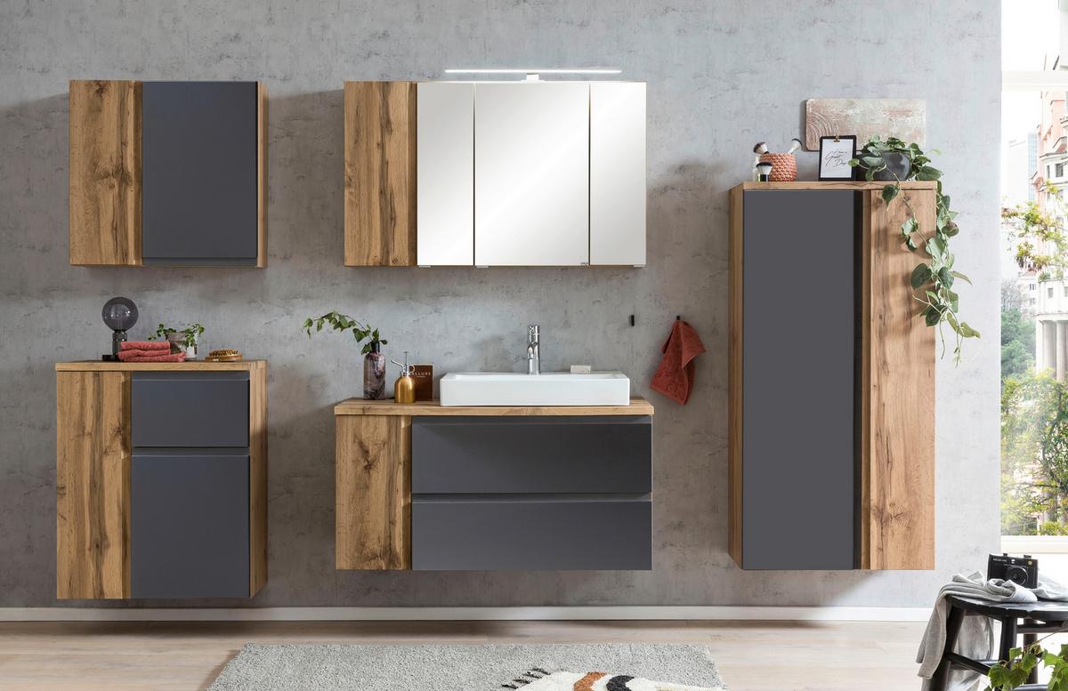 Midischrank Varese B: 65 Cm Grau/eiche Wotan - Eiche Wotan/Grau, MODERN, Holzwerkstoff (65/130/35cm) - Held