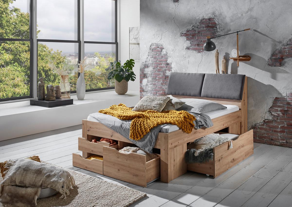 Tárolós Ágy Maxi 140/200 Cm - Artisan tölgy/szürke, Konventionell, faalapú anyag (140/200cm)