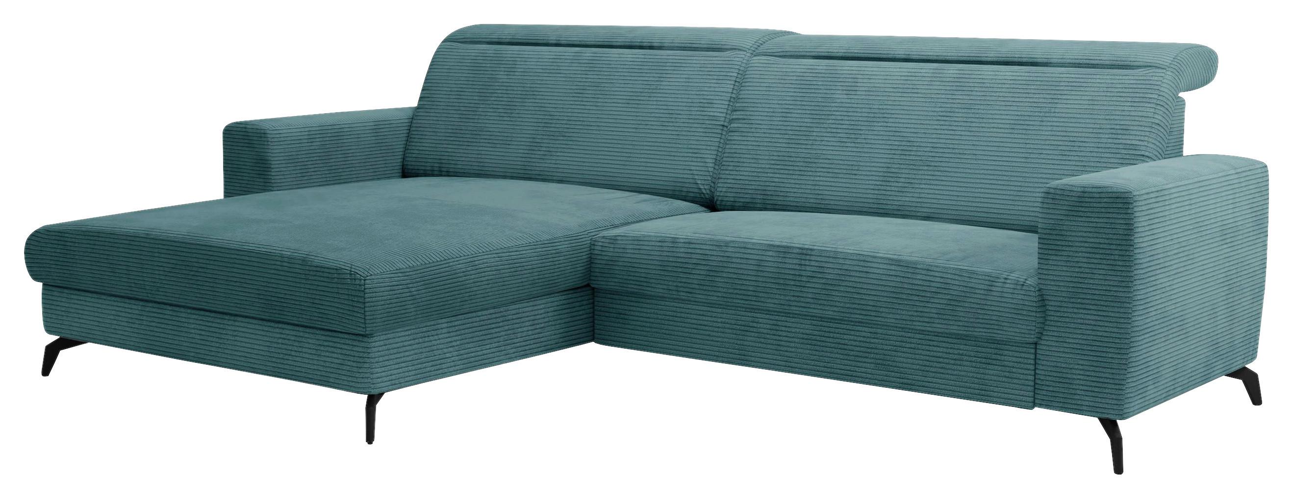Ecksofa Bolero petrolfarben m. Kopfteilverstellung 178x290 - Petrol/Schwarz, KONVENTIONELL, Textil (178/290cm) - Sit & More