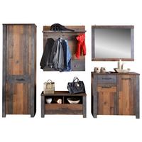 Garderoben-Set Ontario Old Style Dekor 5 -Teilig. Mit Spiegel - Eichefarben/Grau, Trend, Holzwerkstoff (260,40/200/37cm) - Ondega